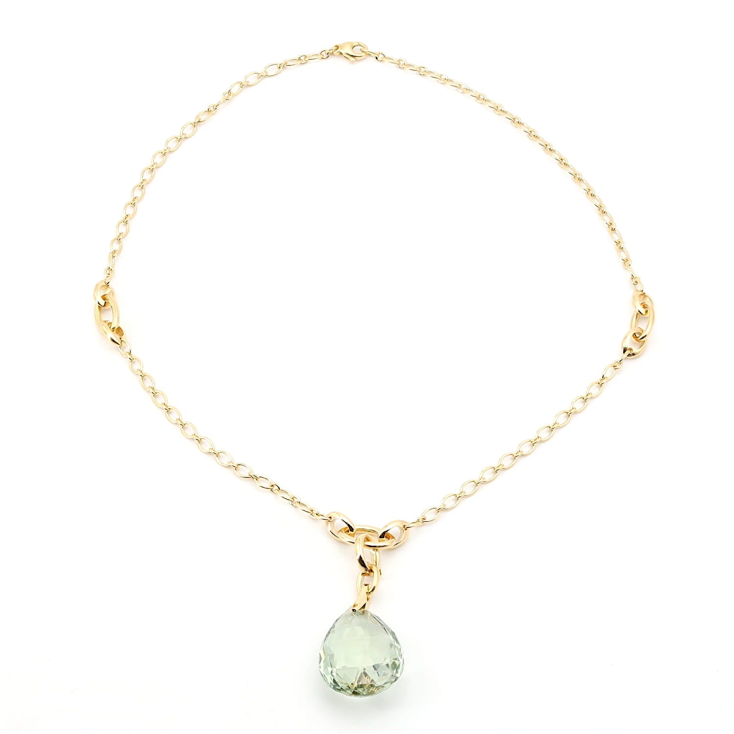 Wempe by Kim Kette mit einem Anhänger und einem großen Prasiolith ca. 55 ct, liegend geschlossen Draufsicht