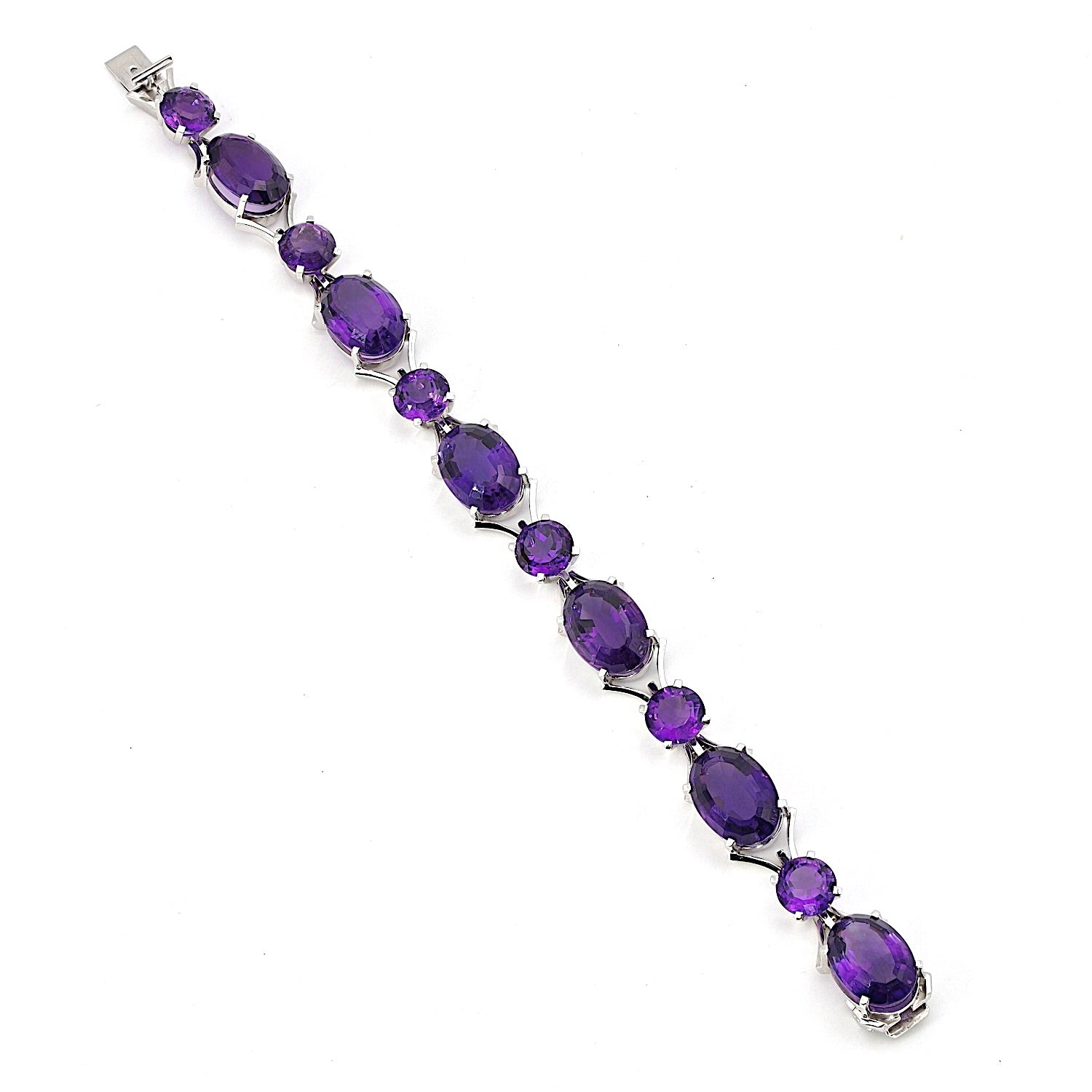 Armband in 750er Weißgold mit Amethysten, liegend Draufsicht