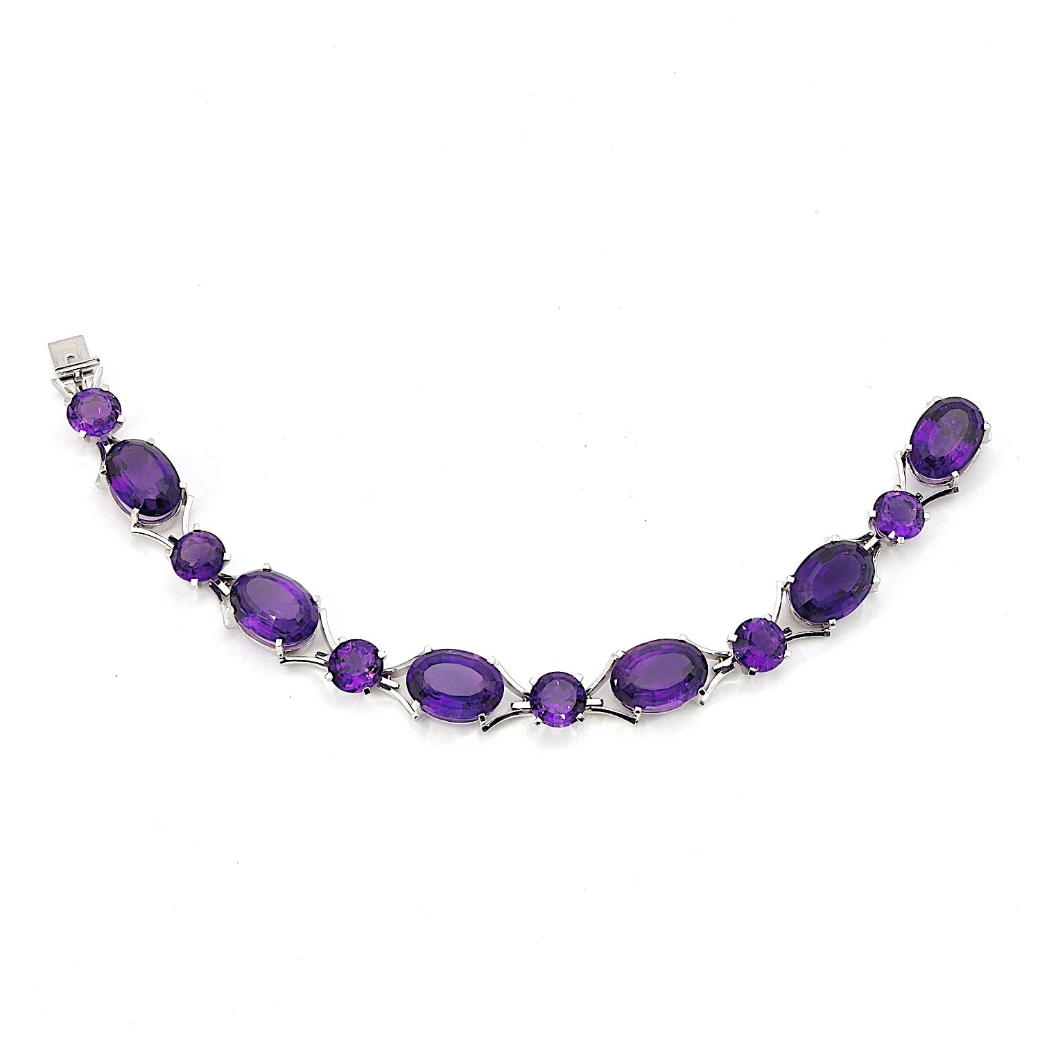 Armband in 750er Weißgold mit Amethysten, liegend Draufsicht