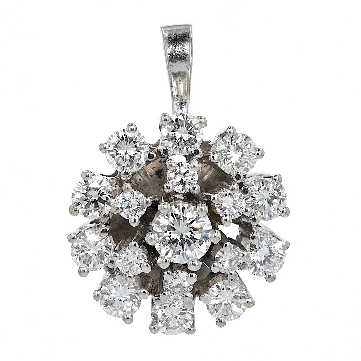 Vintage Anhänger in 585er Weißgold mit insgesamt ca. 1,64 ct Brillanten, hängend frontal