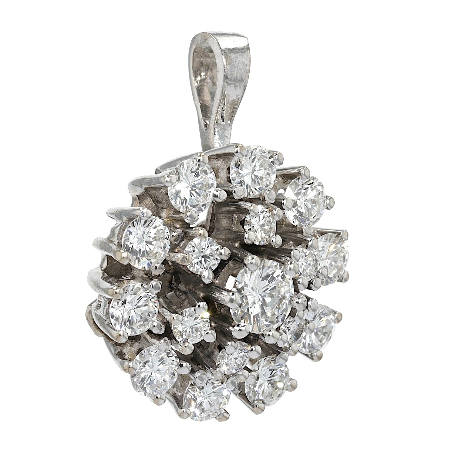 Vintage Anhänger in 585er Weißgold mit insgesamt ca. 1,64 ct Brillanten, hängend rechts gedreht