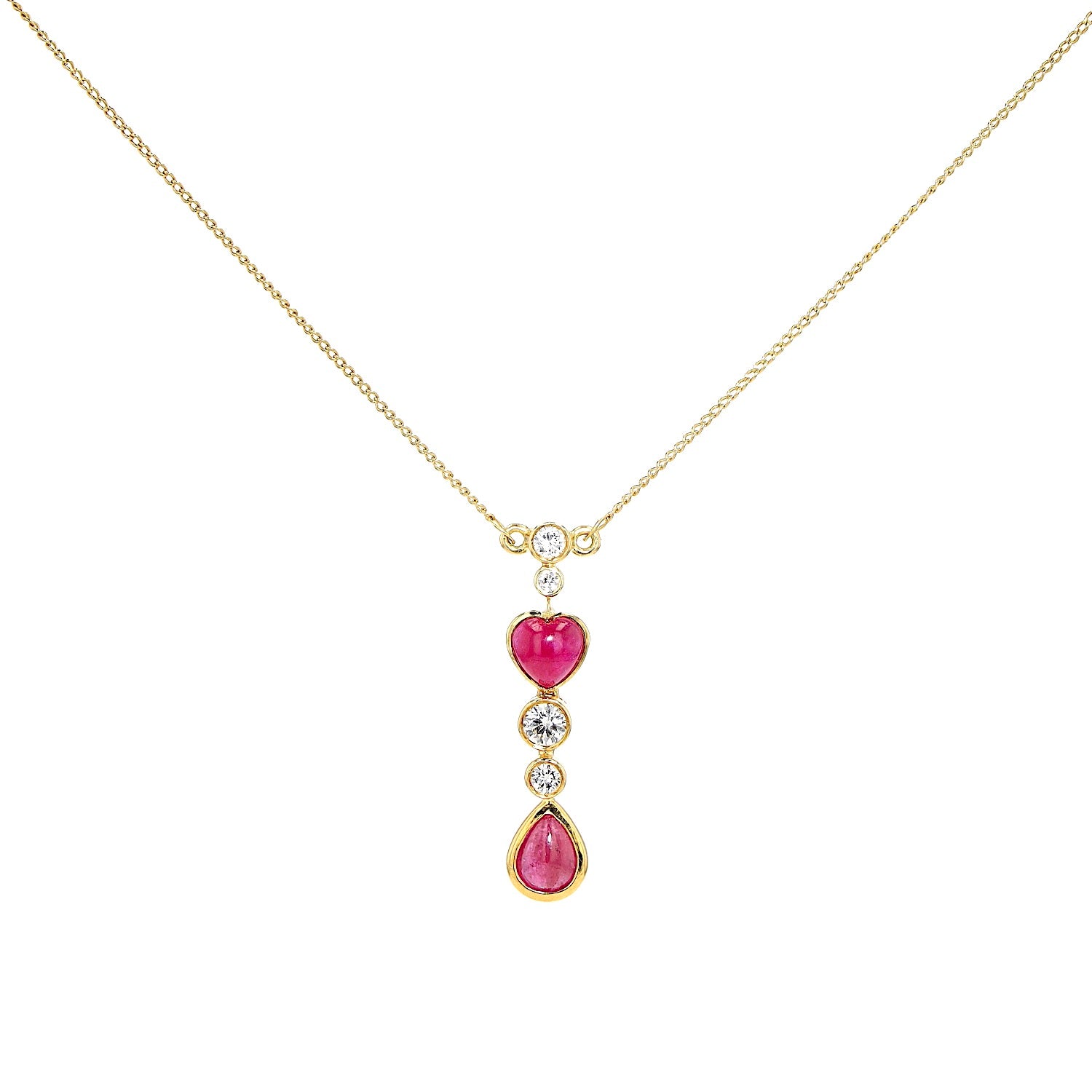 Collier in 750er Gelbgold mit Rubinen und Brillanten, hängend frontal