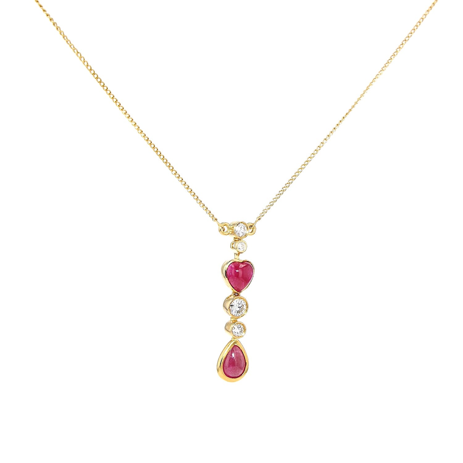 Collier in 750er Gelbgold mit Rubinen und Brillanten, hängend rechts gedreht