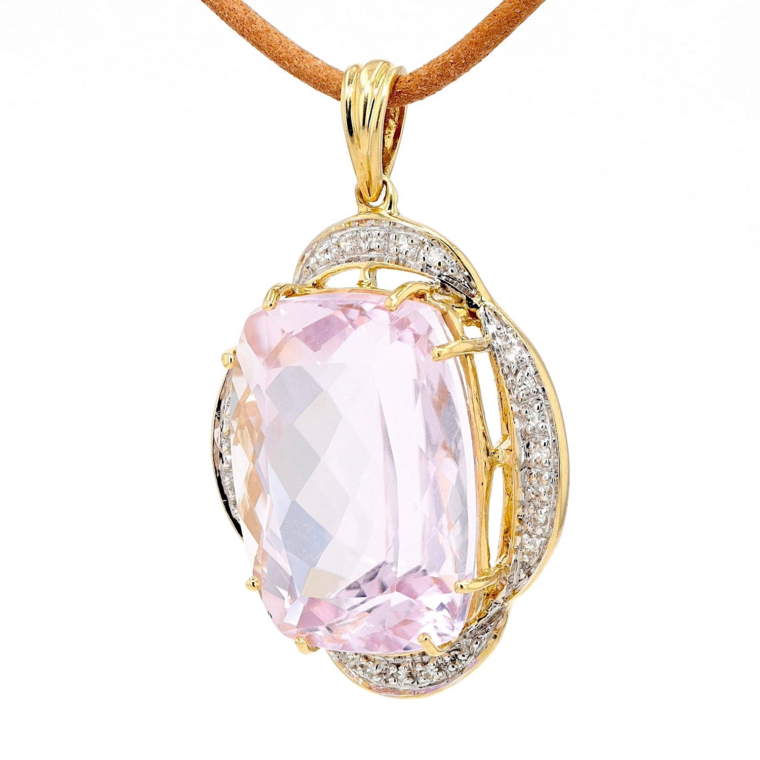 Anhänger 18 kt Gelbgold mit einem großen Kunzit, hängend links gedreht