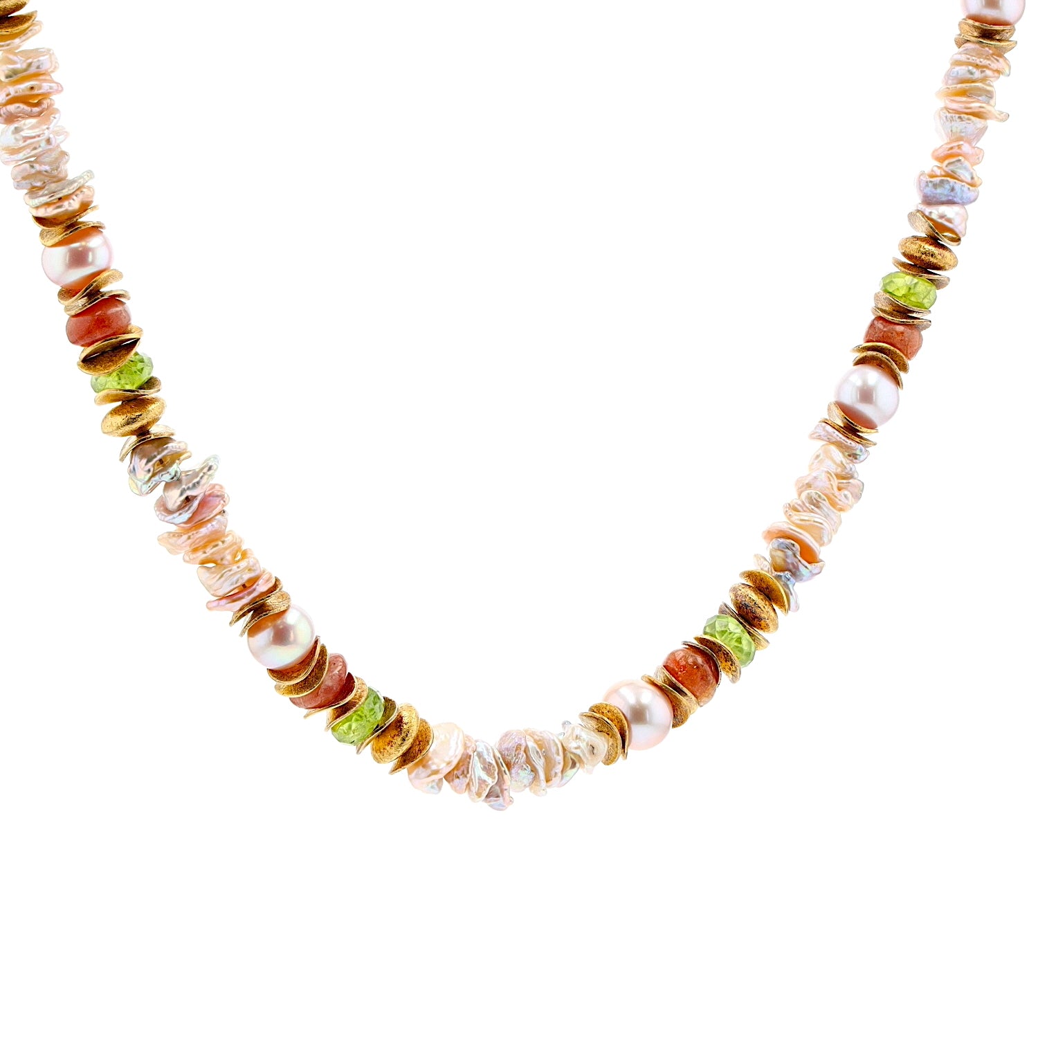 Collier in Silber vergoldet mit Edelsteinen und Zuchtperlen, hängend frontal