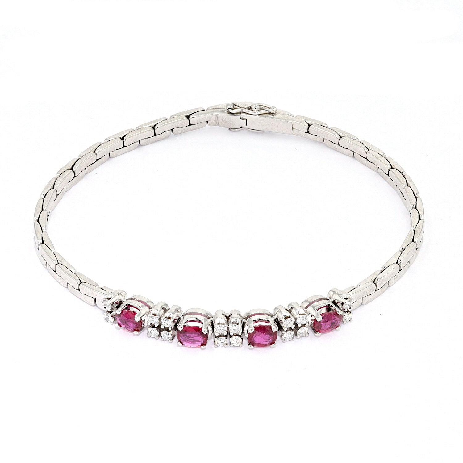 Armband in 750er Weißgold mit Brillanten und Rubinen, liegend Draufsicht