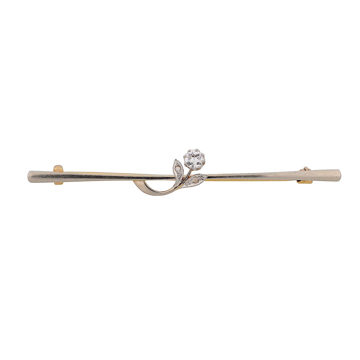 Nadel um 1900 in 585 Gold Bicolor mit Diamanten, liegend frontal