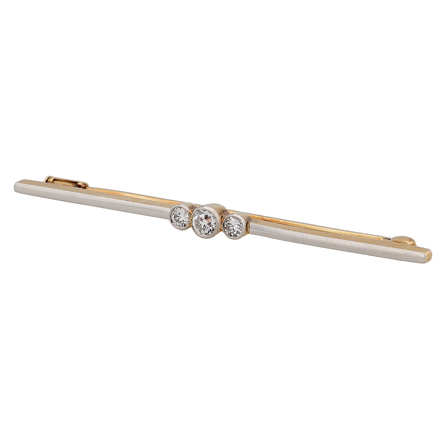 Stabnadel um 1930 in 585 Gold, platiniert mit Diamanten, liegend links gedreht
