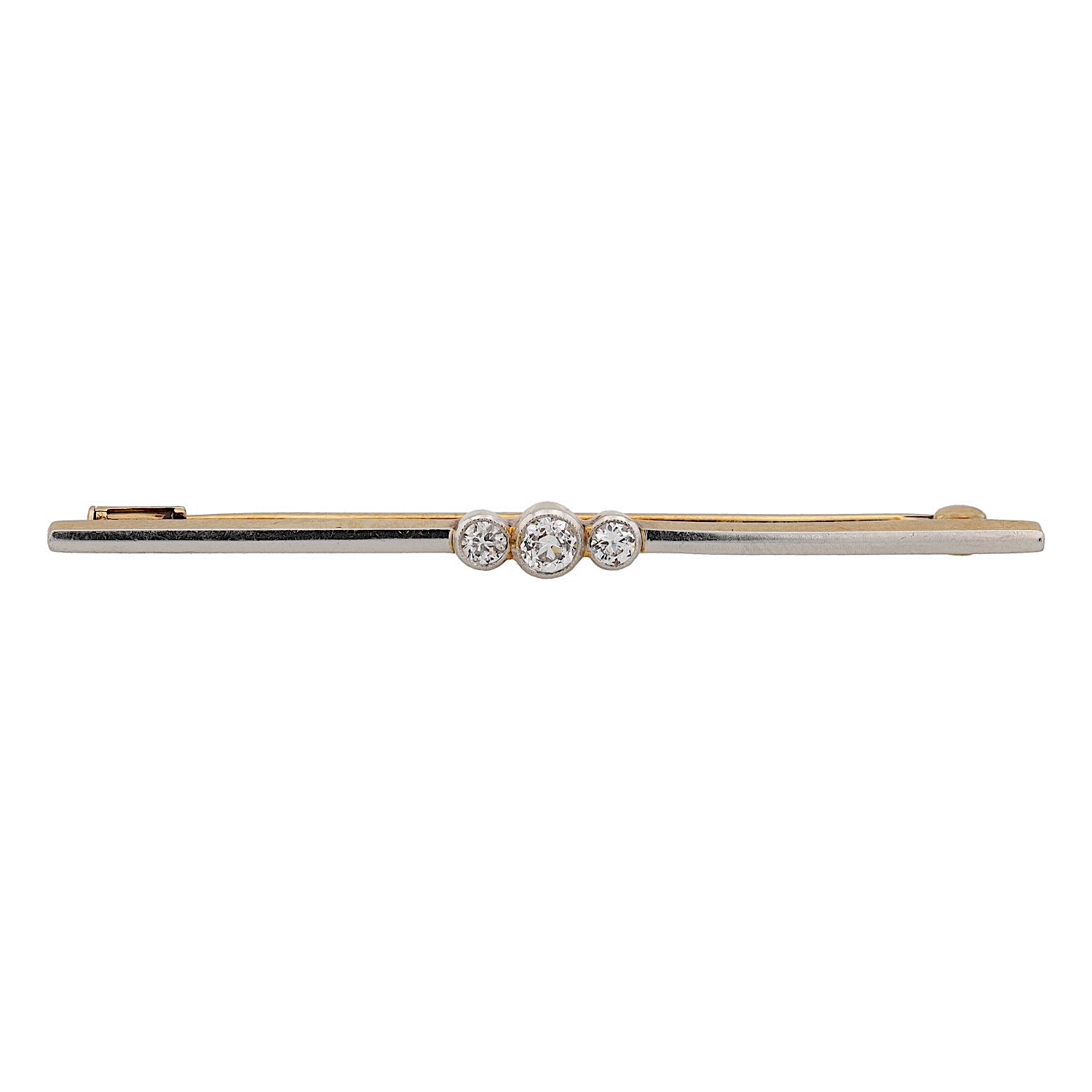 Stabnadel um 1930 in 585 Gold, platiniert mit Diamanten, liegend frontal