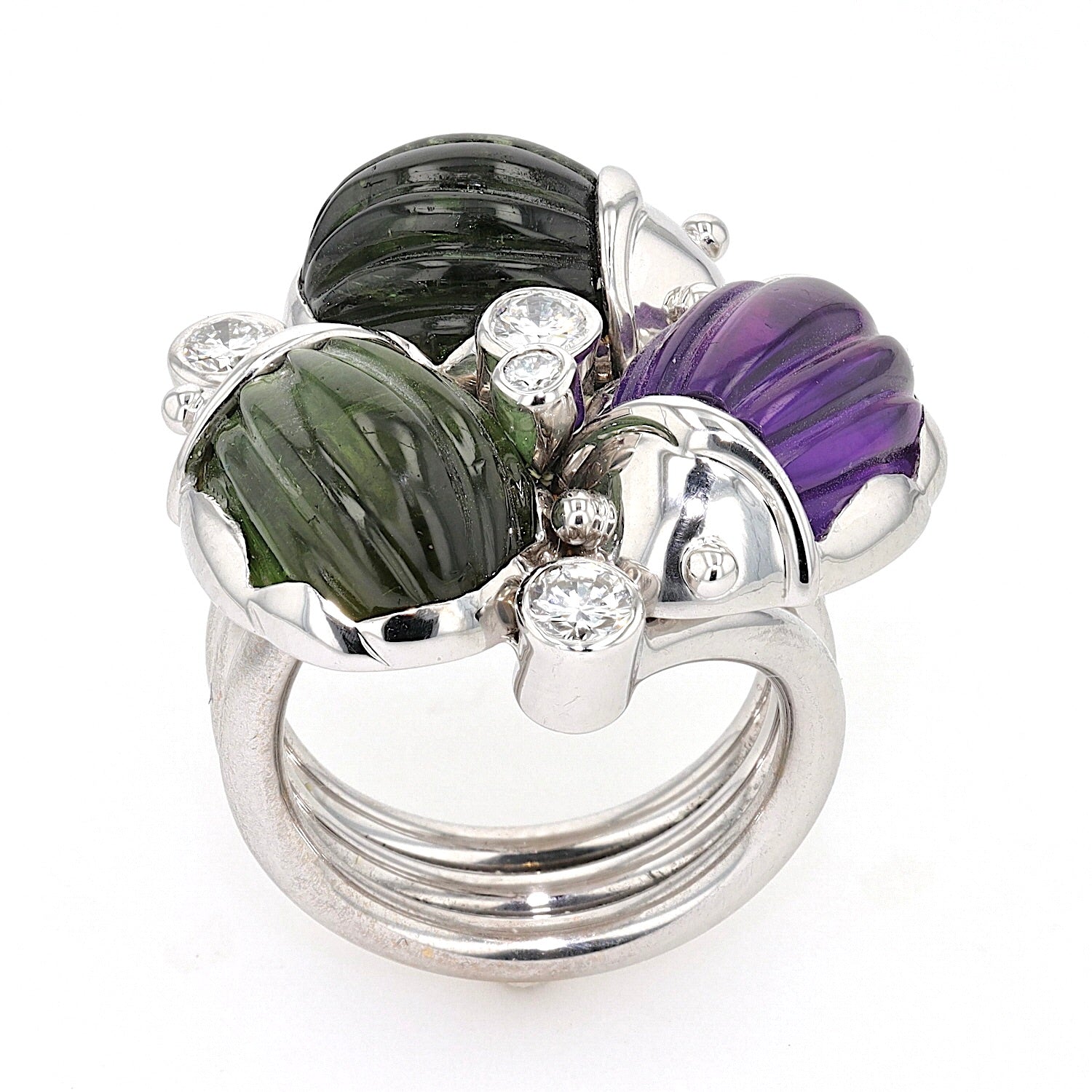 Ring in 750er Gold rhodiniert mit Amethyst, Turmalinen und Brillanten, Seitenansicht