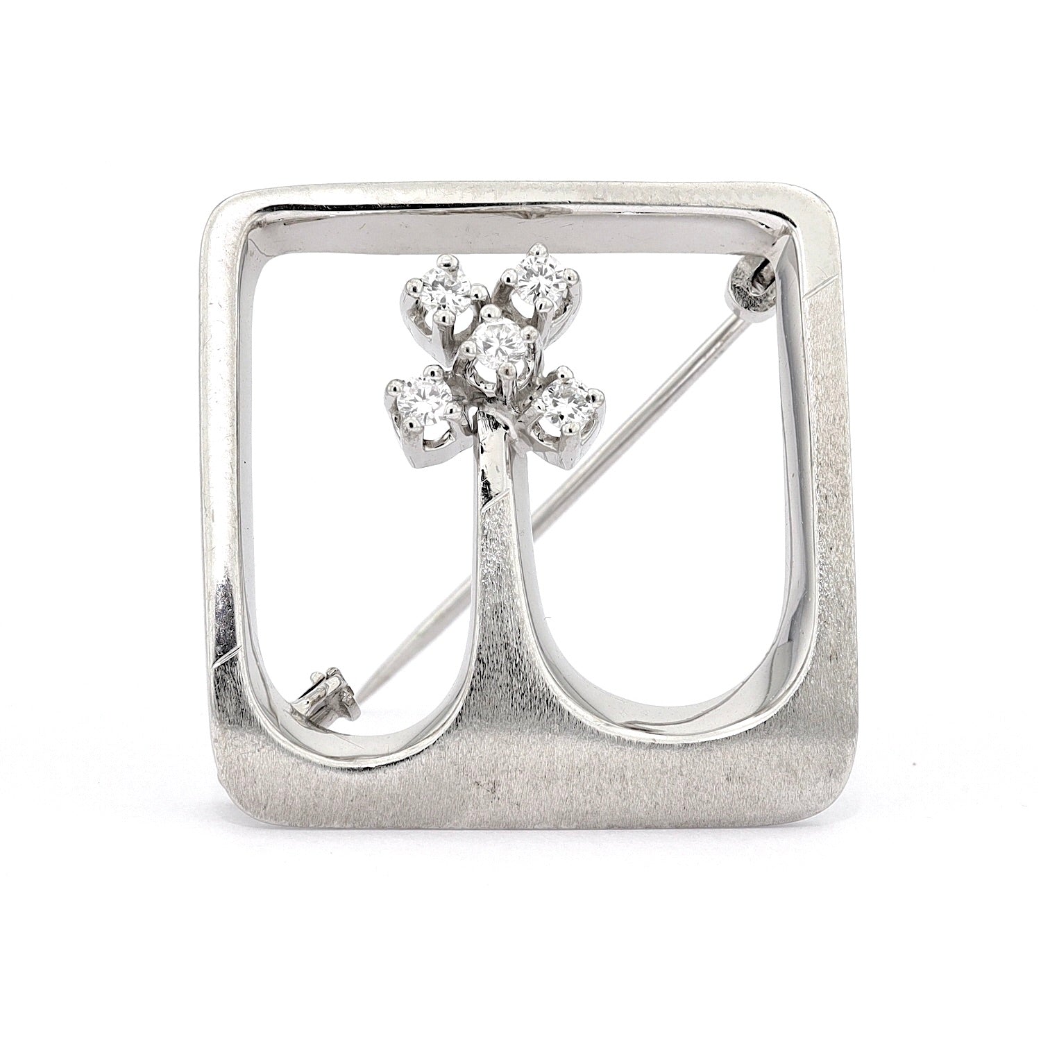 Brosche in 585er Weißgold mit Brillanten, stehend frontal