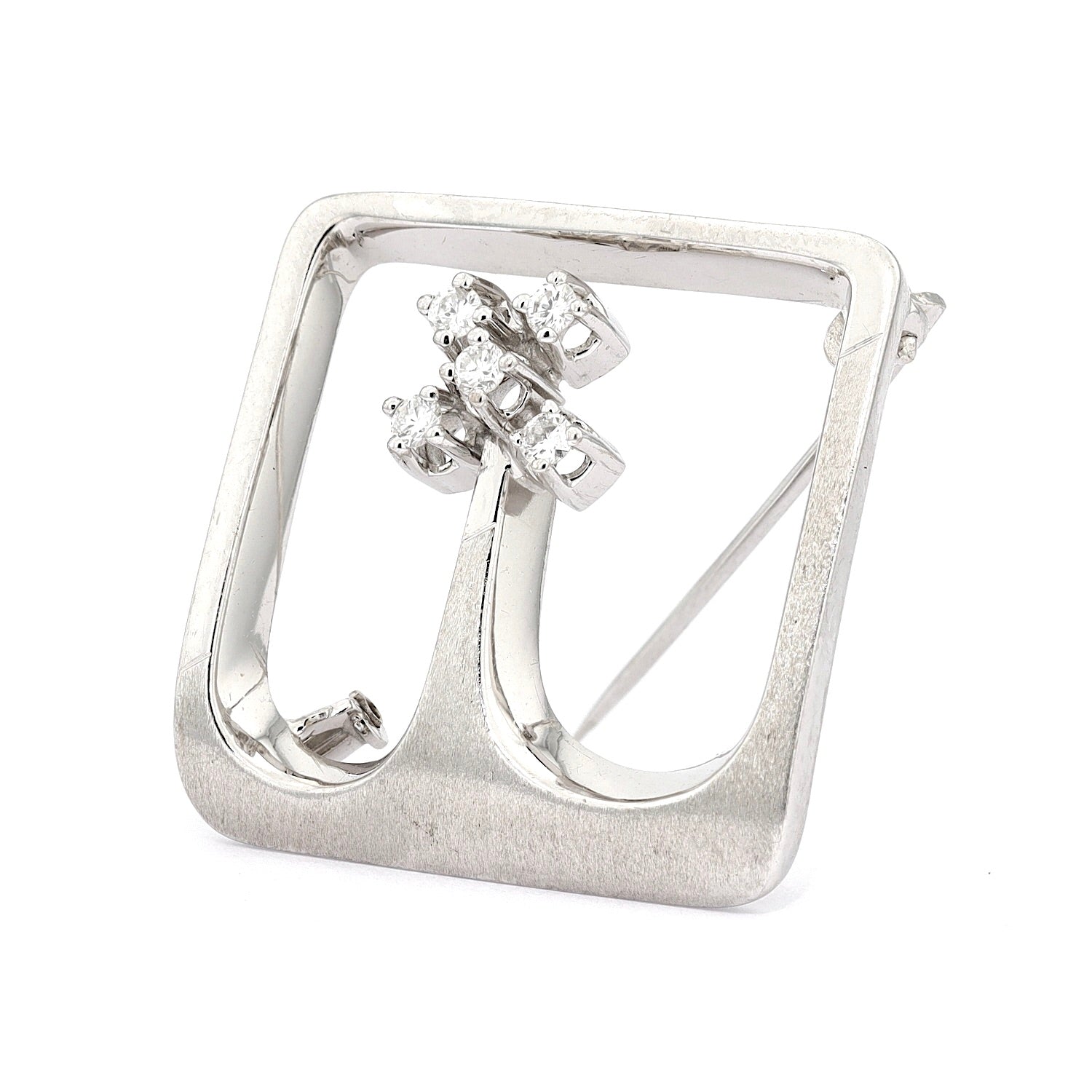 Brosche in 585er Weißgold mit Brillanten, stehend inks gedreht