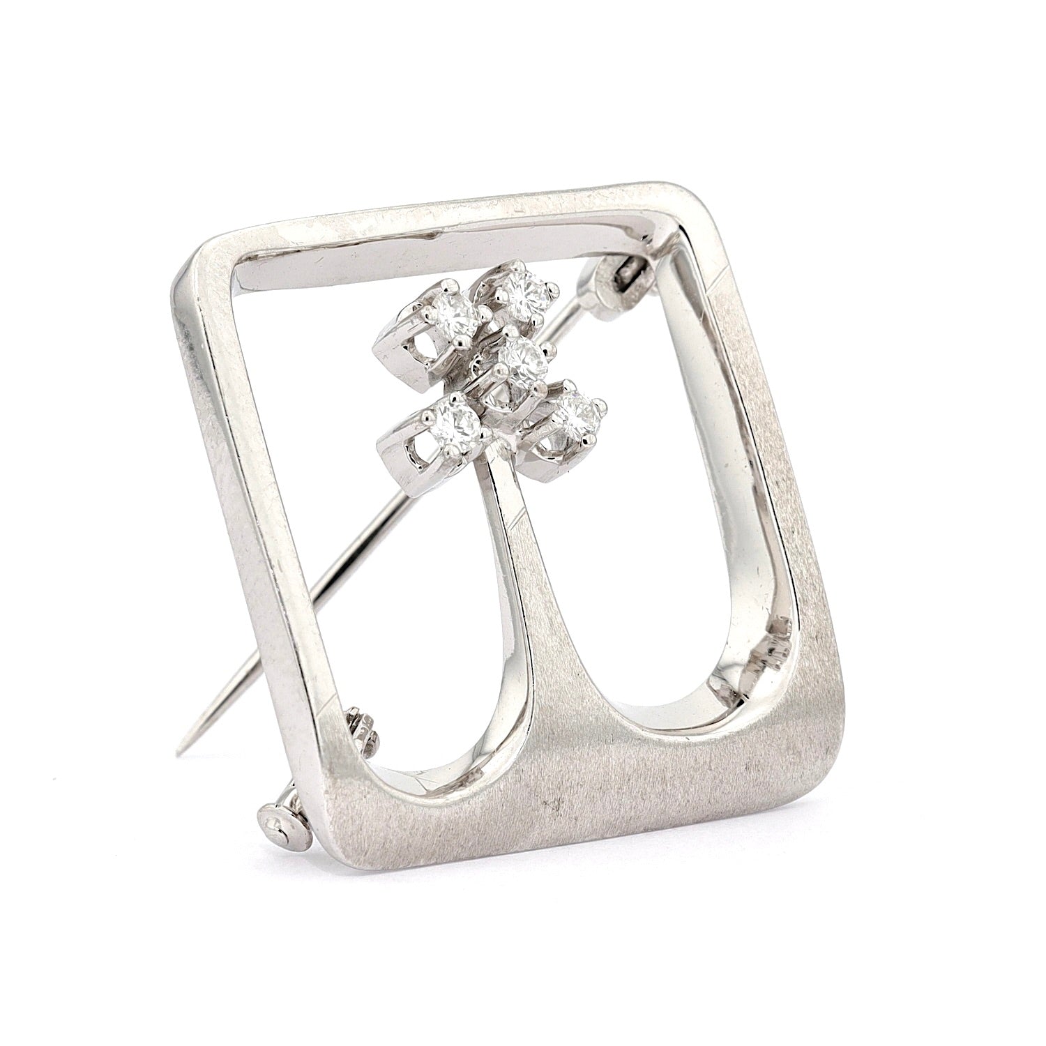 Brosche in 585er Weißgold mit Brillanten, stehend rechts gedreht