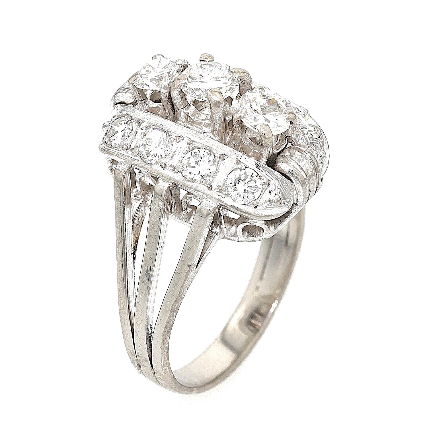 Vintage Ring in 750er Weißgold mit Brillanten, gesamt ca. 1,25 ct, stehend