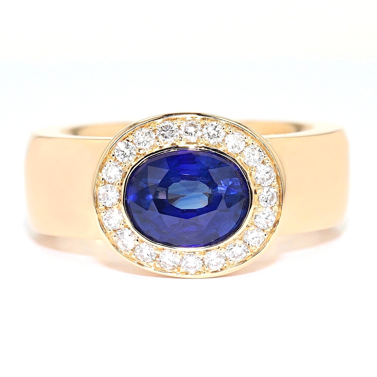 Damenring von Willer in 750er Roségold mit Brillanten und einem Saphir ca. 3,08 ct, liegend frontal