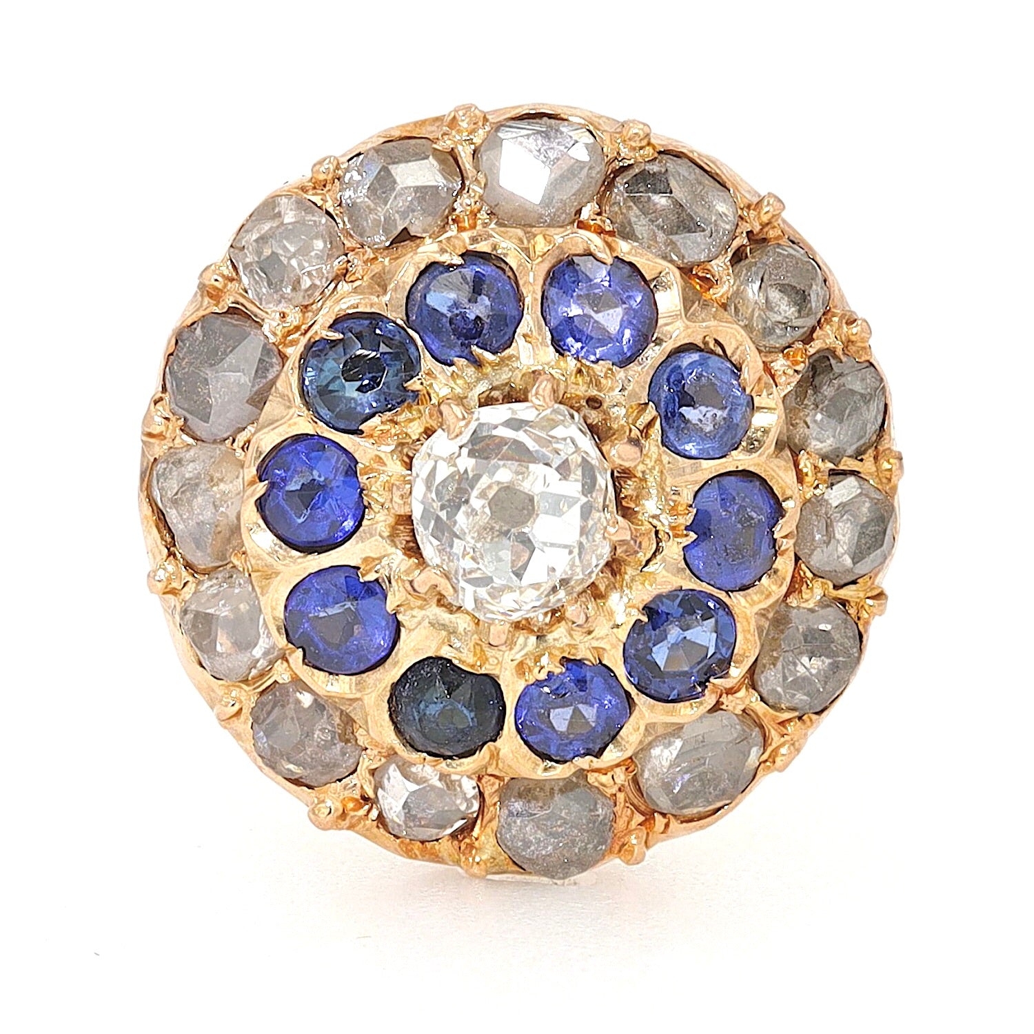 Viktorianische Ohrstecker in 750er Roségold mit Diamanten und Saphiren, einzelnd liegend frontal