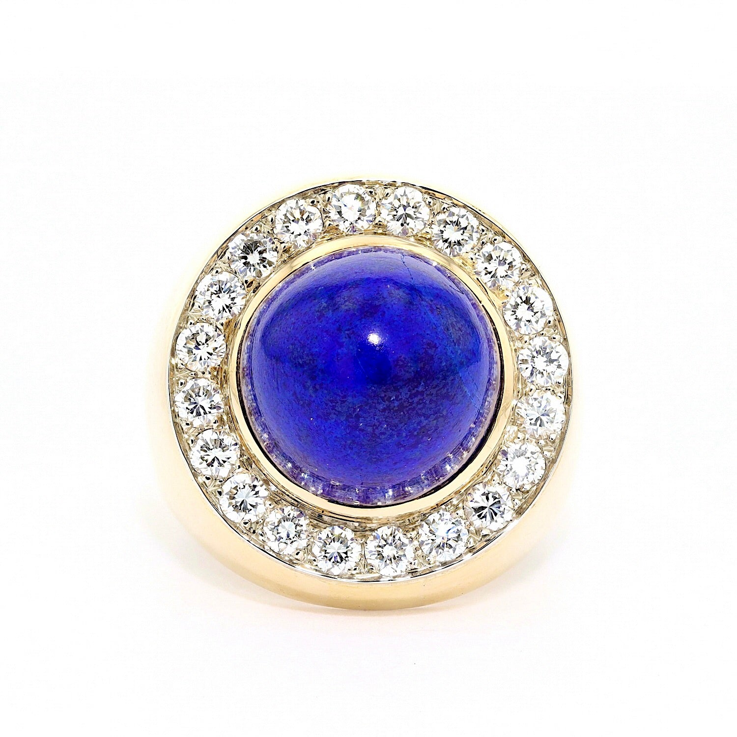 Vintage Ring in 750er Gelbgold mit einem Lapis lazuli und Brillanten, liegend frontal