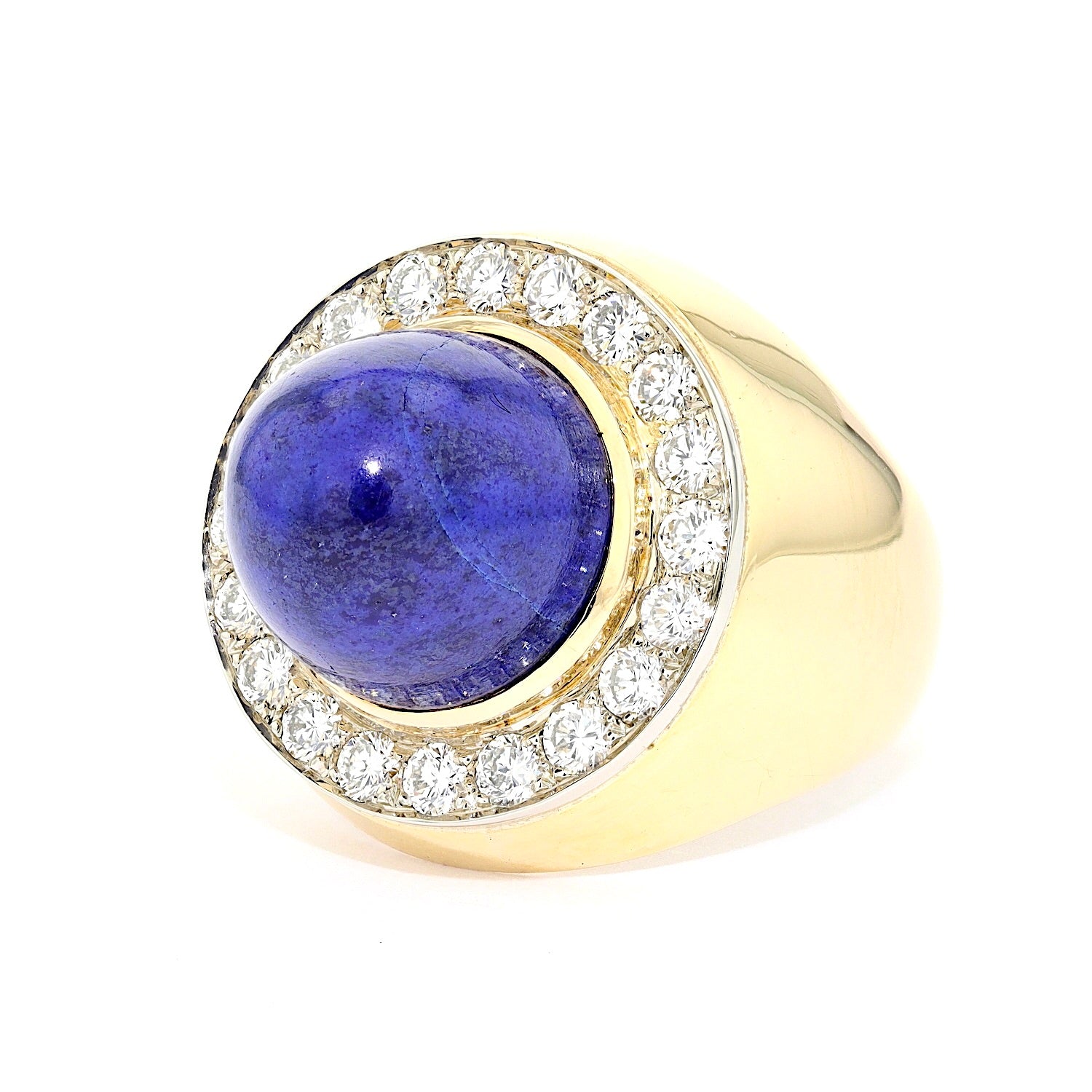 Vintage Ring in 750er Gelbgold mit einem Lapis lazuli und Brillanten, liegend links gedreht