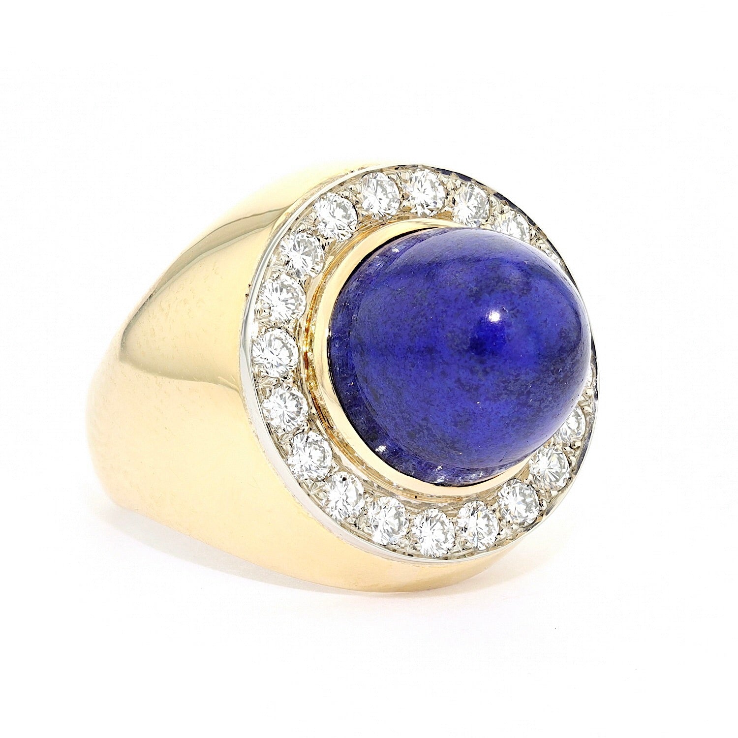Vintage Ring in 750er Gelbgold mit einem Lapis lazuli und Brillanten, liegend rechts gedreht