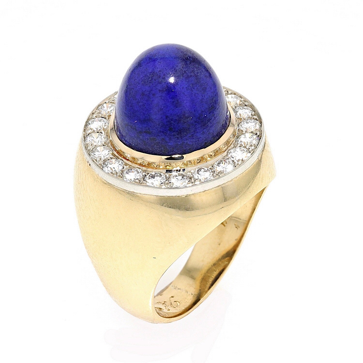 Vintage Ring in 750er Gelbgold mit einem Lapis lazuli und Brillanten, stehend