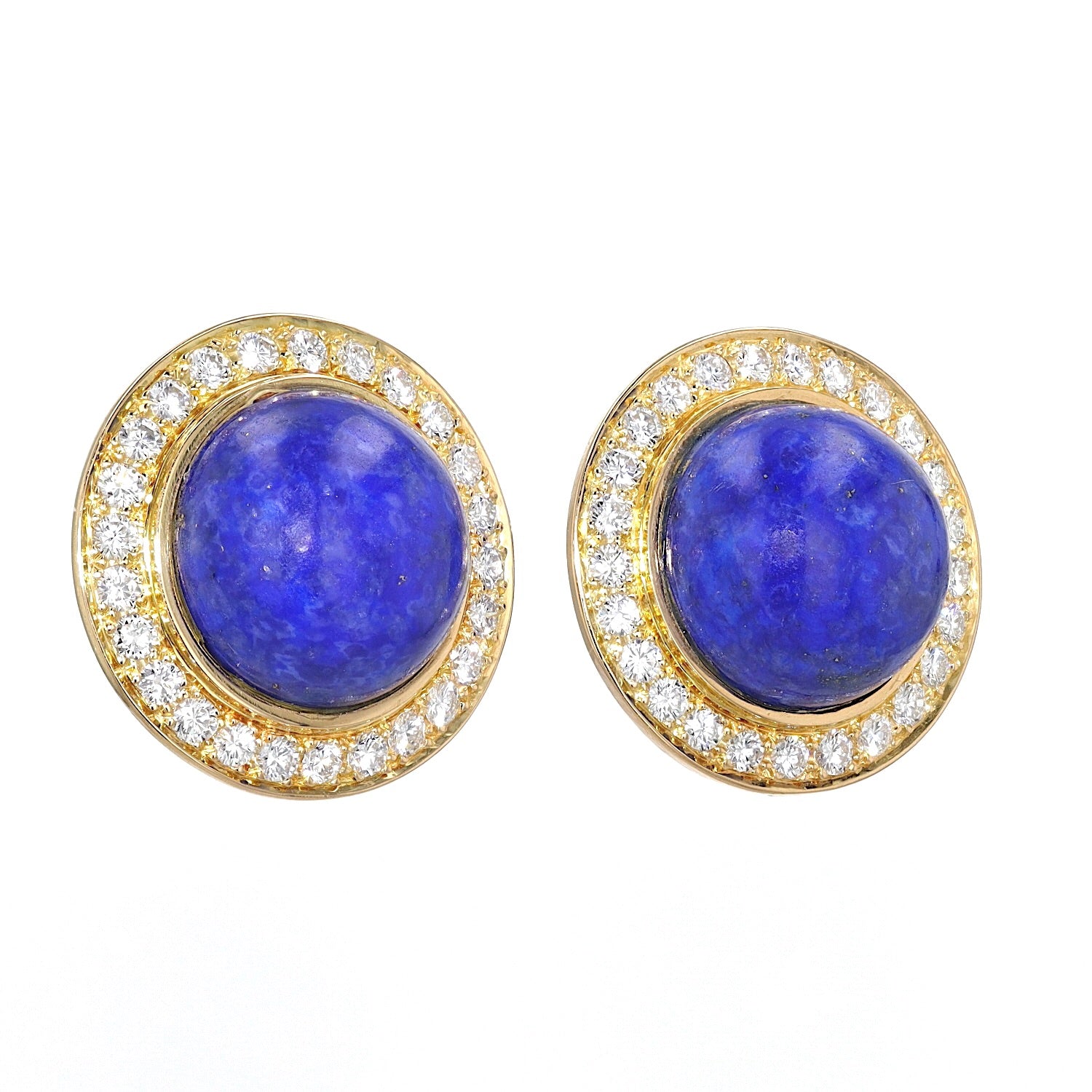 1 Paar Ohrclips in 750er Bicolor Gold mit Lapis lazuli und ca. 1,5 ct Brillanten, liegend rechts gedreht
