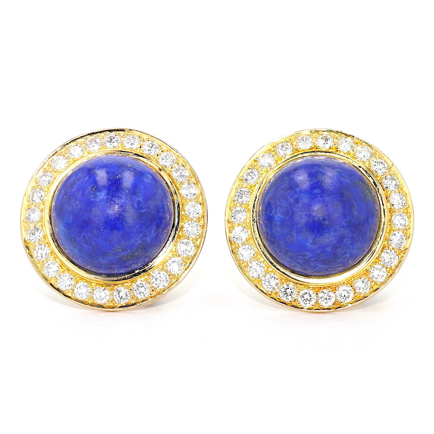 1 Paar Ohrclips in 750er Bicolor Gold mit Lapis lazuli und ca. 1,5 ct Brillanten, liegend frontal