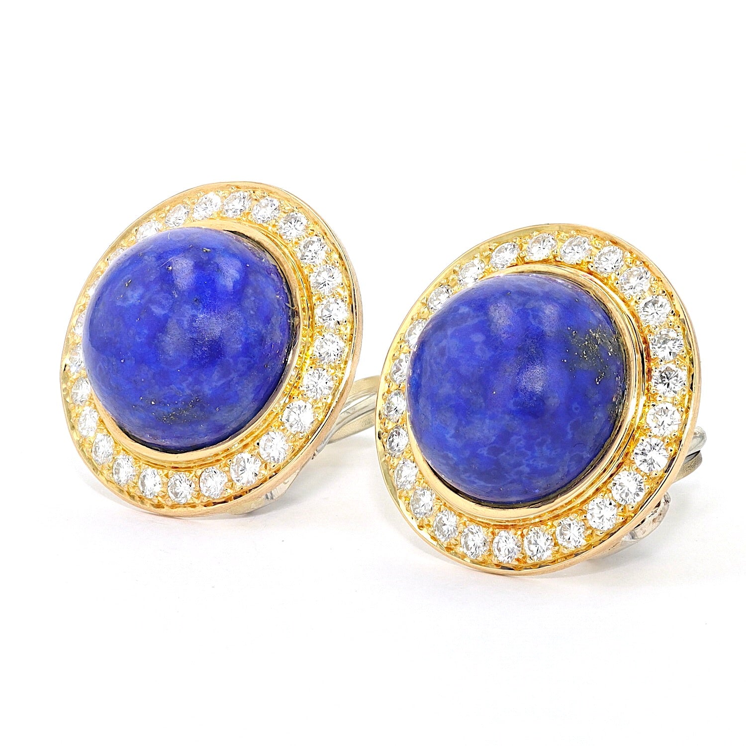1 Paar Ohrclips in 750er Bicolor Gold mit Lapis lazuli und ca. 1,5 ct Brillanten, liegend links gedreht