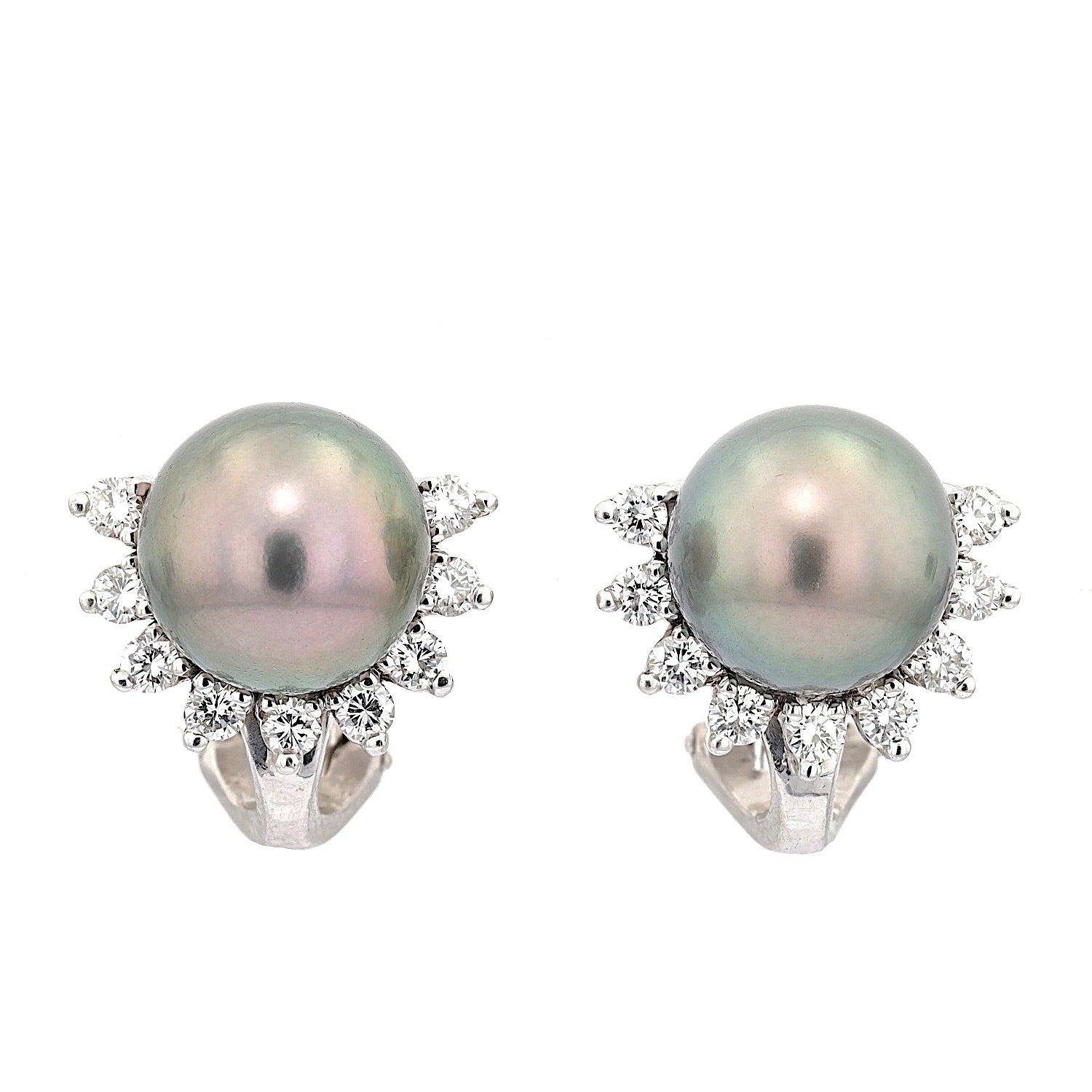1 Paar Ohrclips in 750er Weißgold mit Tahiti-Zuchtperlen und Brillanten, hängend frontal
