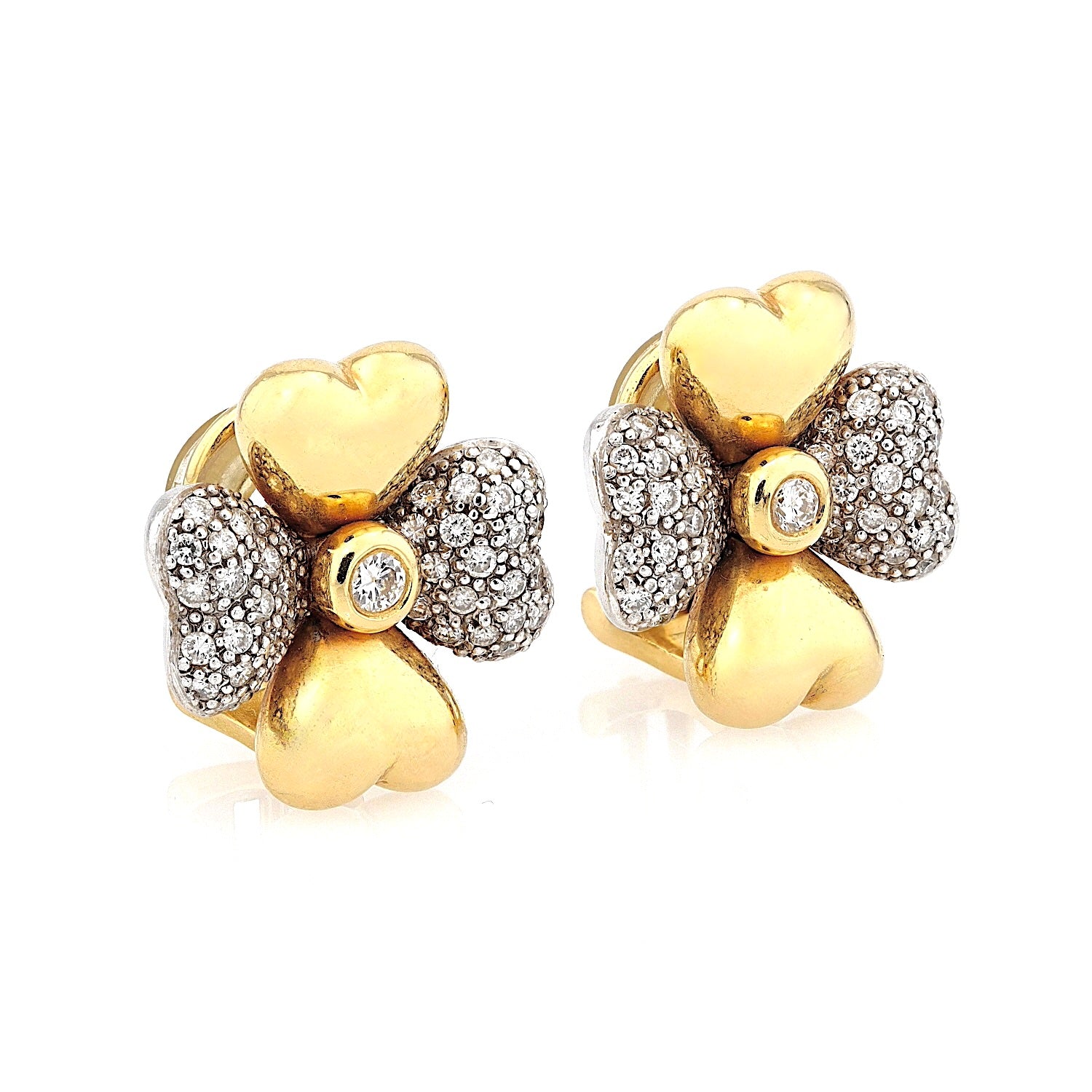 1 Paar Ohrclips in 750er Bicolor Gold mit Brillanten, liegend rechts gedreht