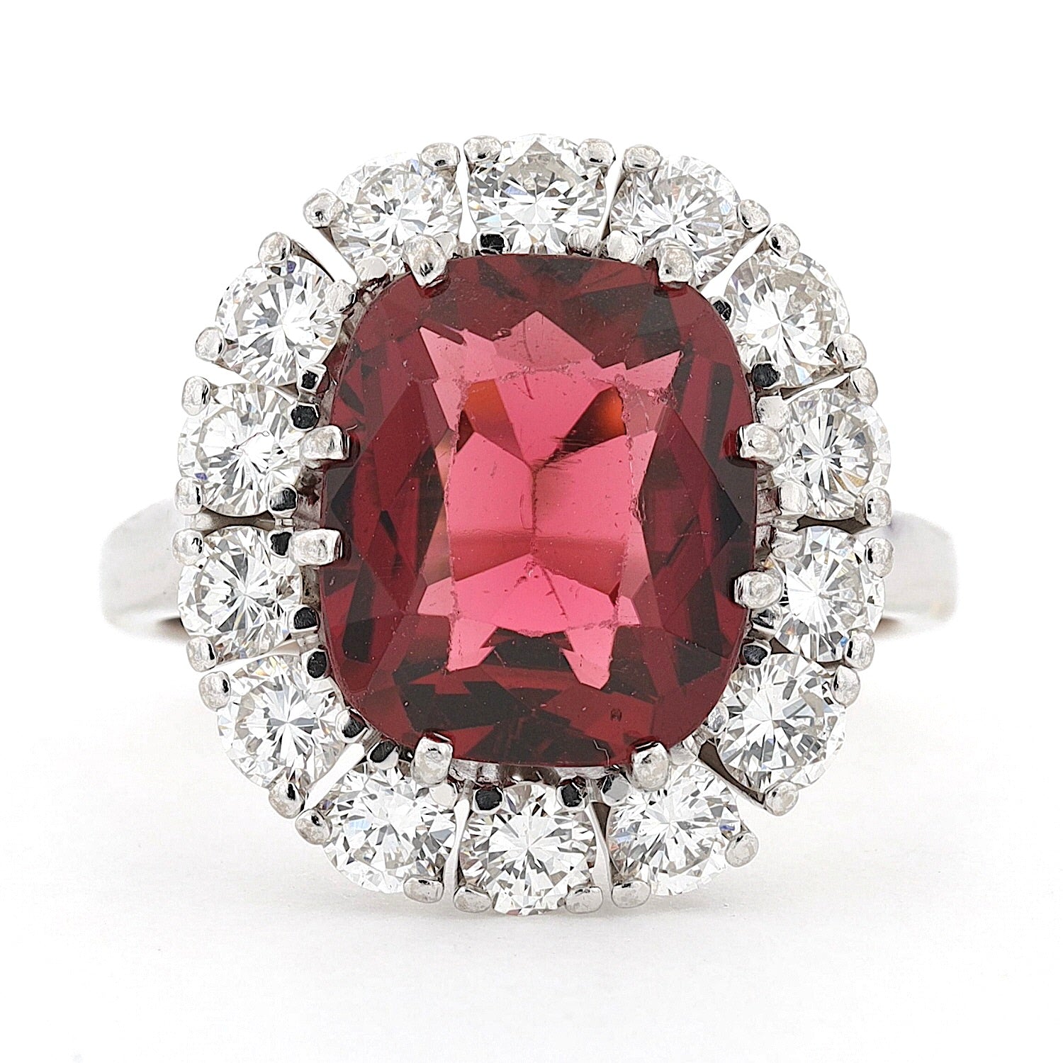 Ring in 750er Weißgold mit einem Turmalin und Brillanten, liegend frontal