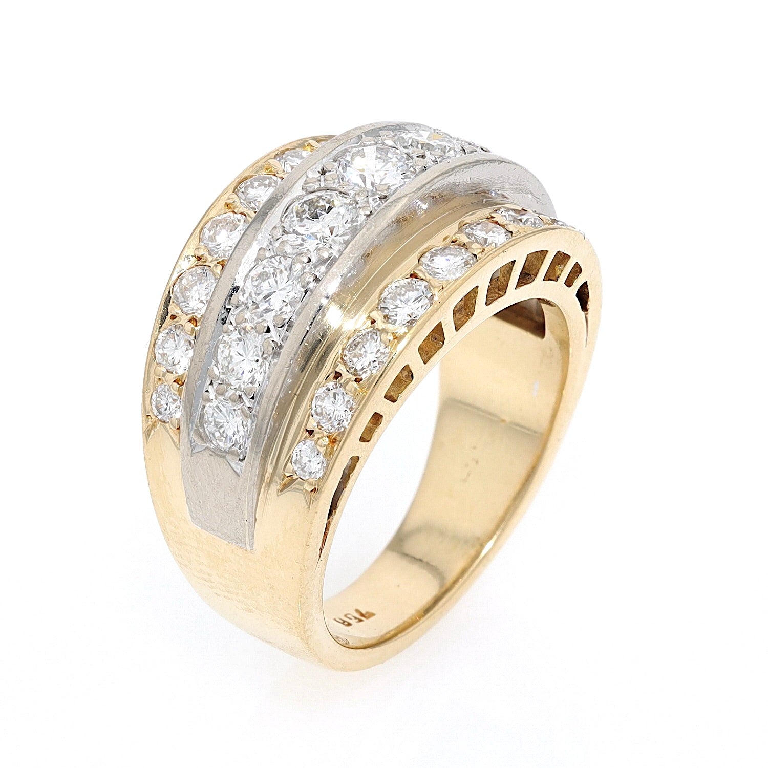 Ring in 750er Bicolor Gold mit insgesamt ca. 1,6 ct Brillanten, stehend