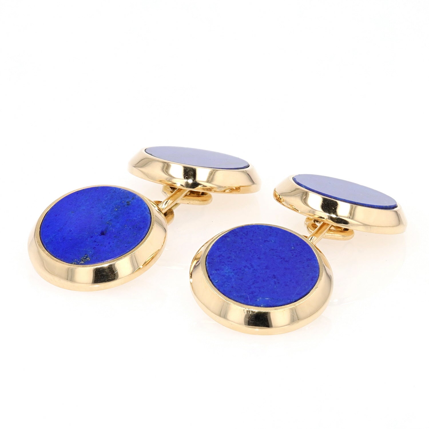 Manschettenknöpfe aus 750er Gelbgold mit Lapis lazuli, liegend links gedreht