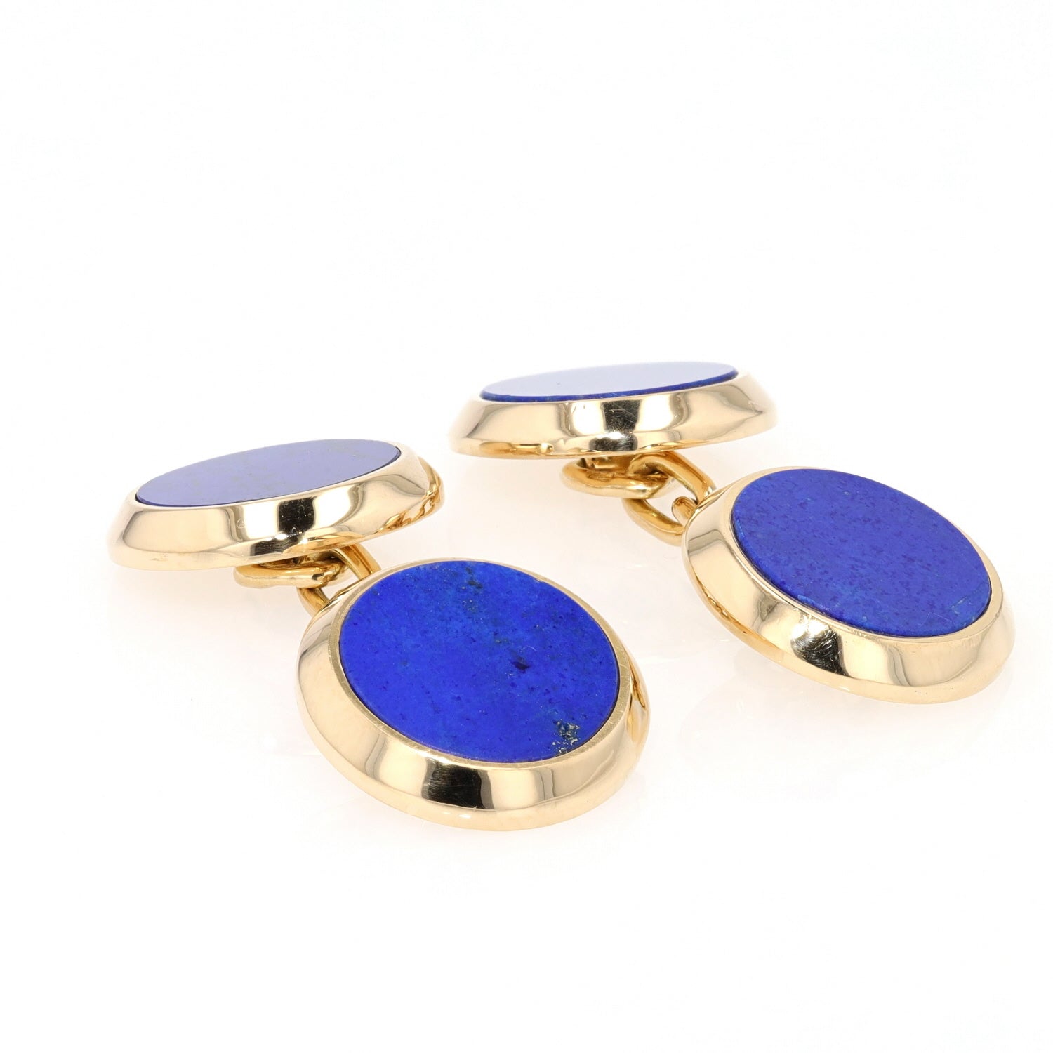 Manschettenknöpfe aus 750er Gelbgold mit Lapis lazuli, liegend rechts gedreht