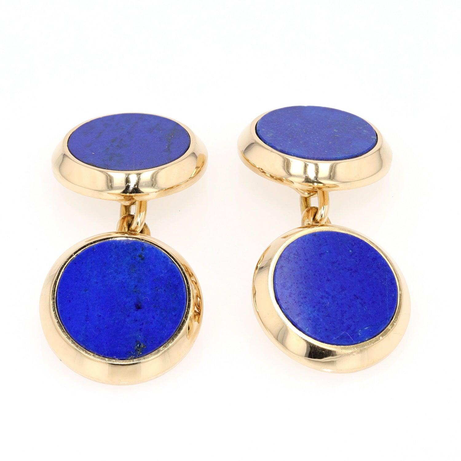 Manschettenknöpfe aus 750er Gelbgold mit Lapis lazuli, liegend Draufsicht