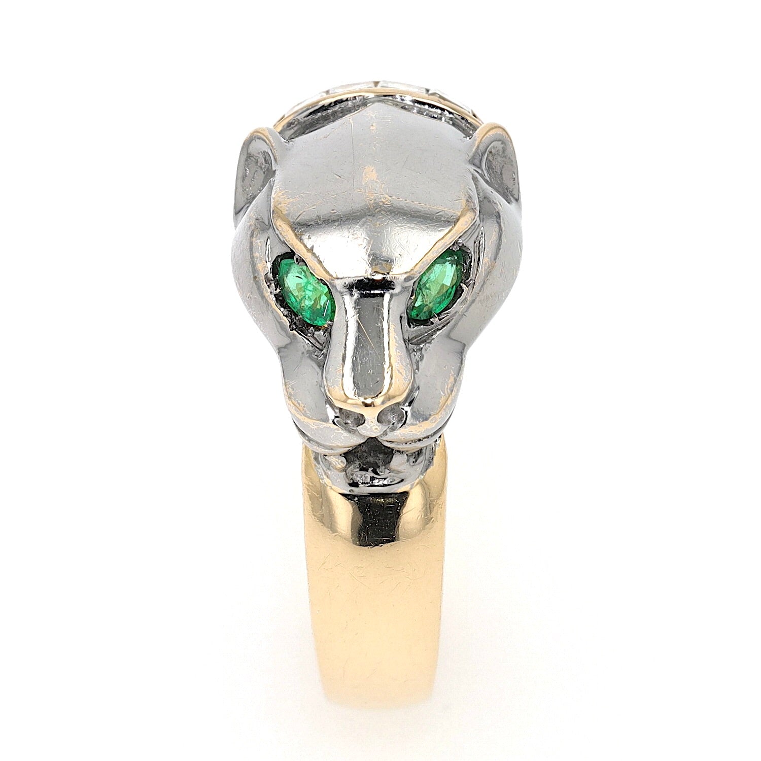 Gay Frères Ring in 750er Gold Bicolor mit Diamanten und Smaragden, stehend frontal