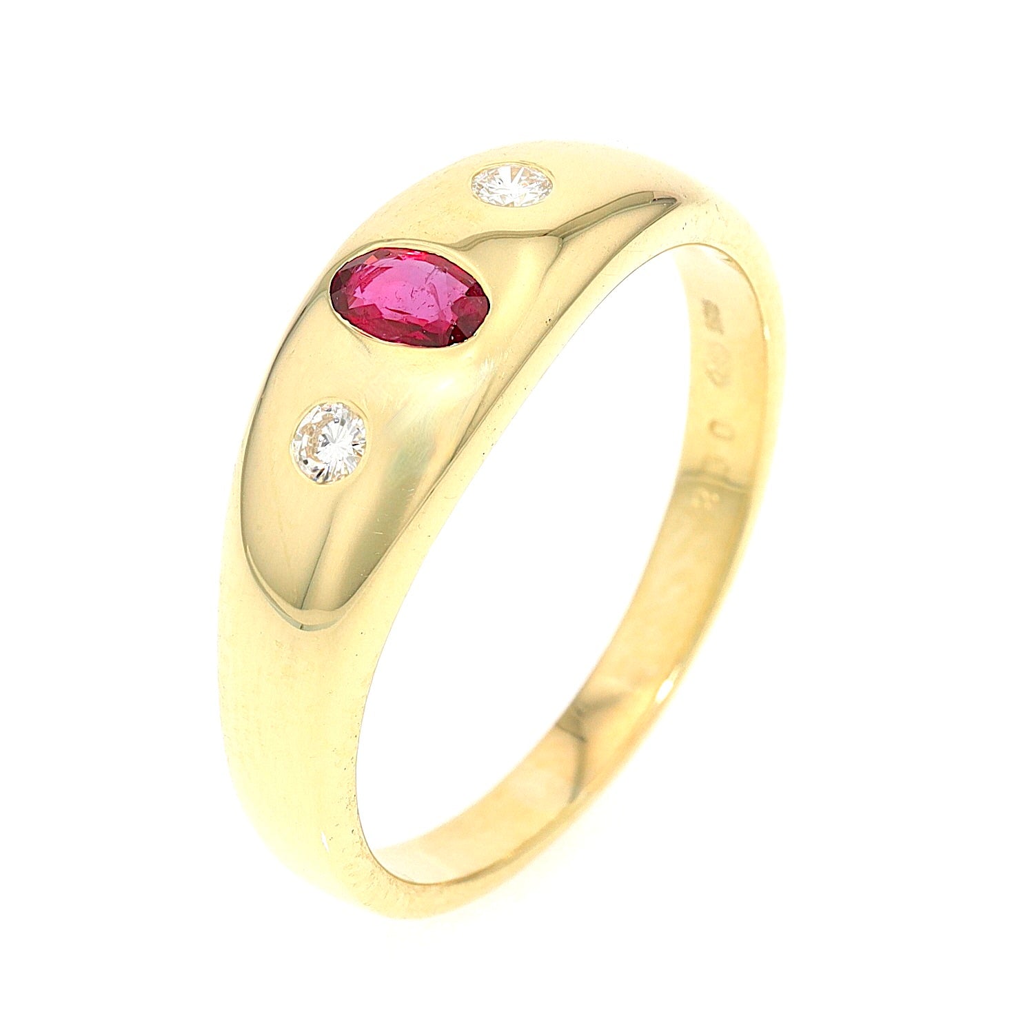 Ring in 585er Gelbgold mit einem Rubin und Brillanten, stehend