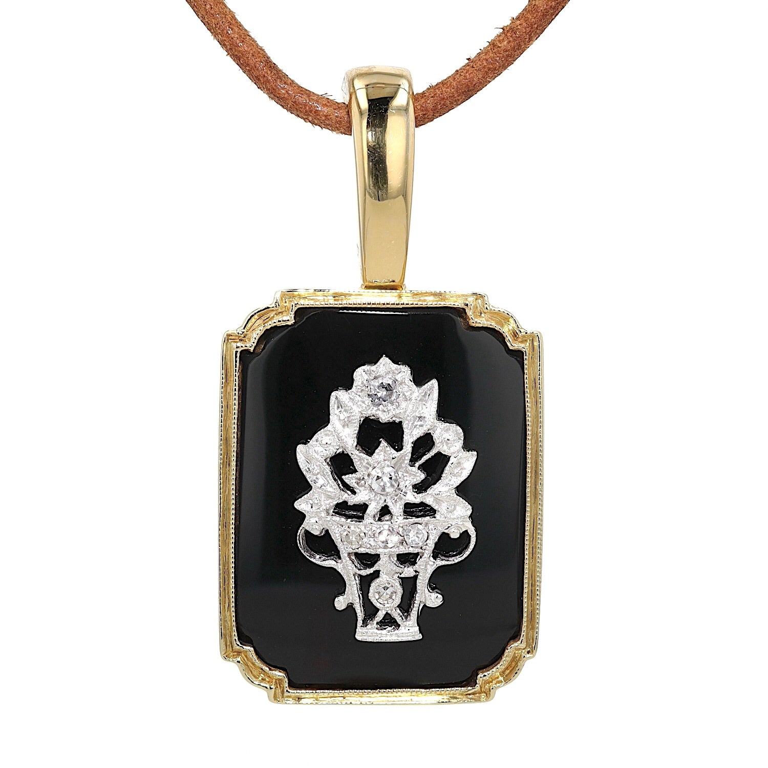 Anhänger in 585er Gelbgold mit Onyx und Diamanten, hängend frontal