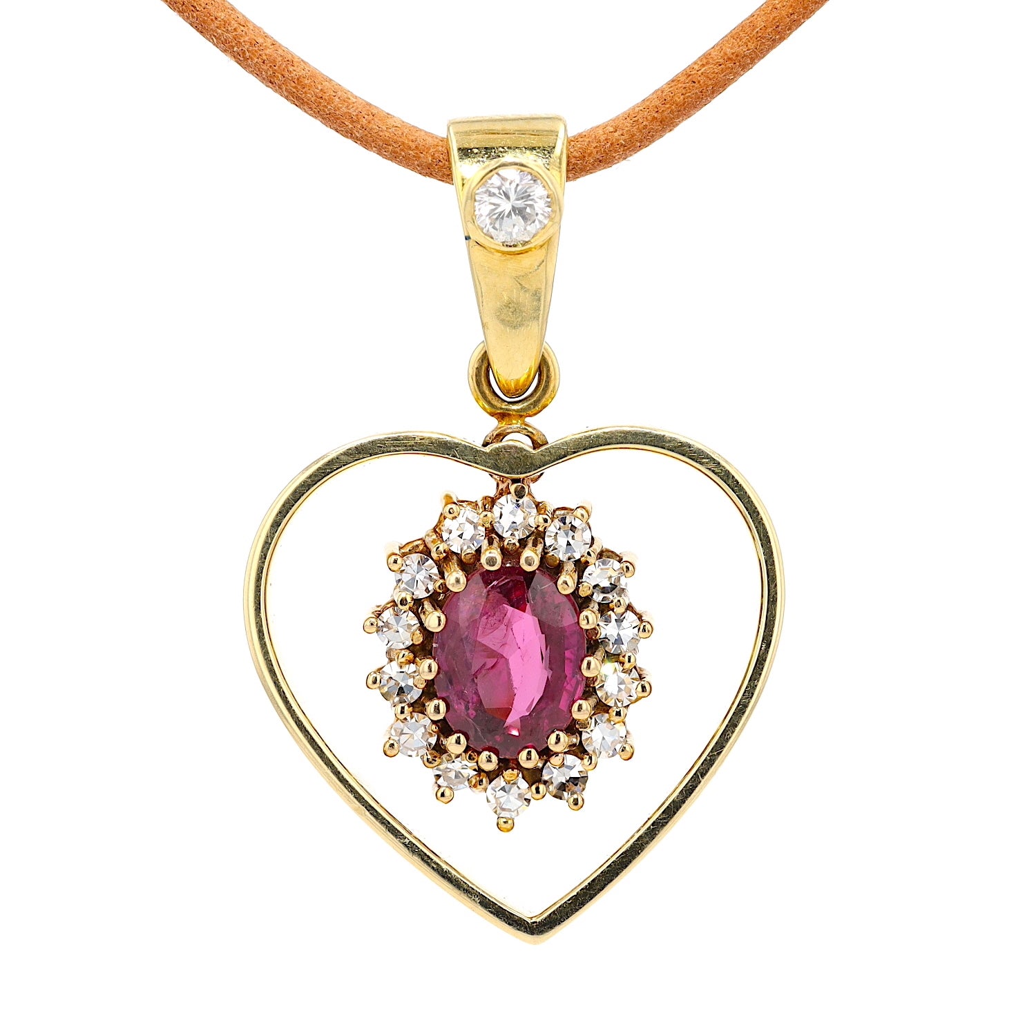 Anhänger 585 Gelbgold mit einem Rubin und Diamanten / Brillant, hängend frontal