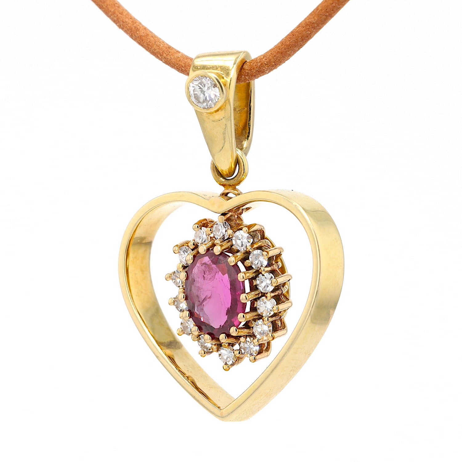 Anhänger 585 Gelbgold mit einem Rubin und Diamanten / Brillant, hängend links gedreht