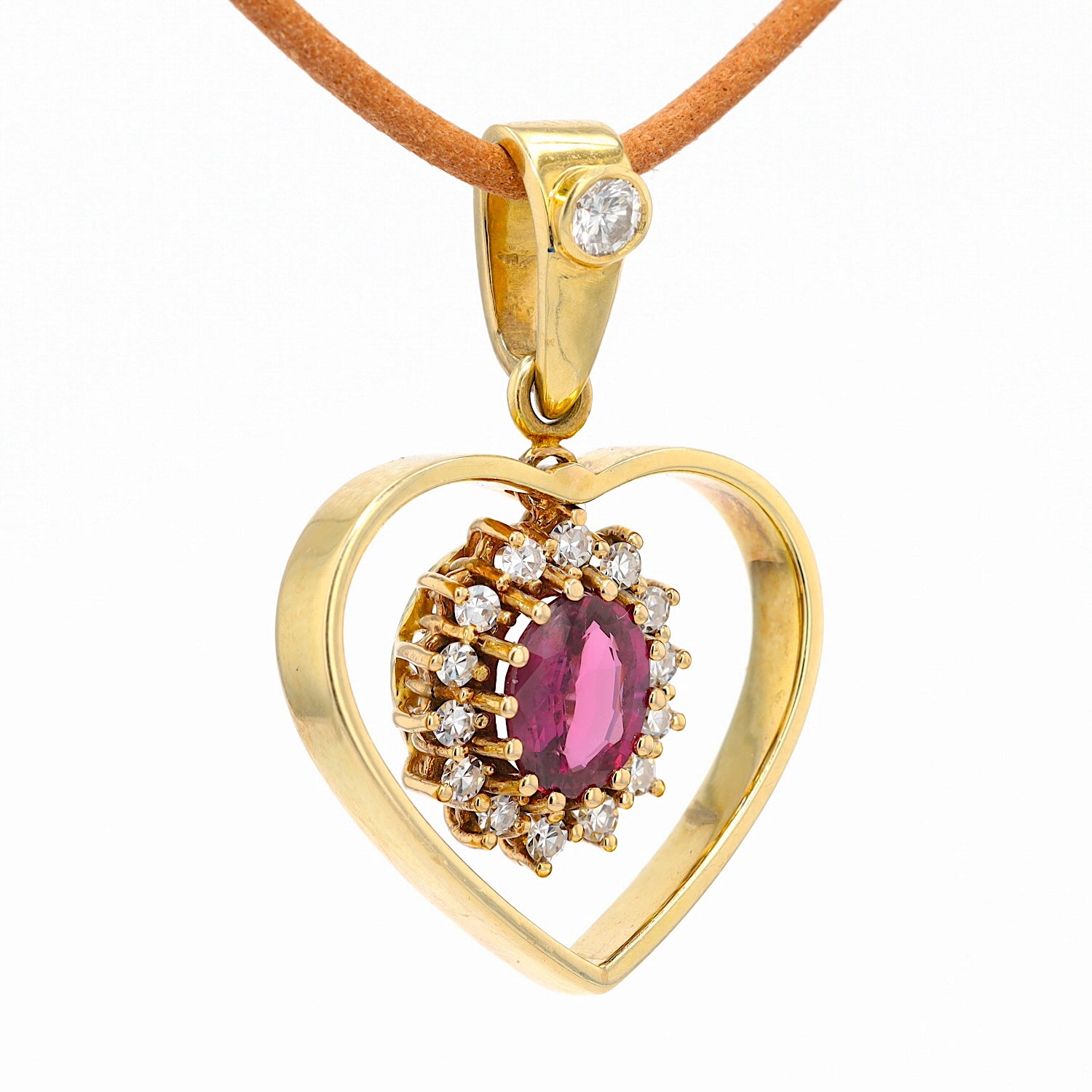 Anhänger 585 Gelbgold mit einem Rubin und Diamanten / Brillant, hängend rechts gedreht