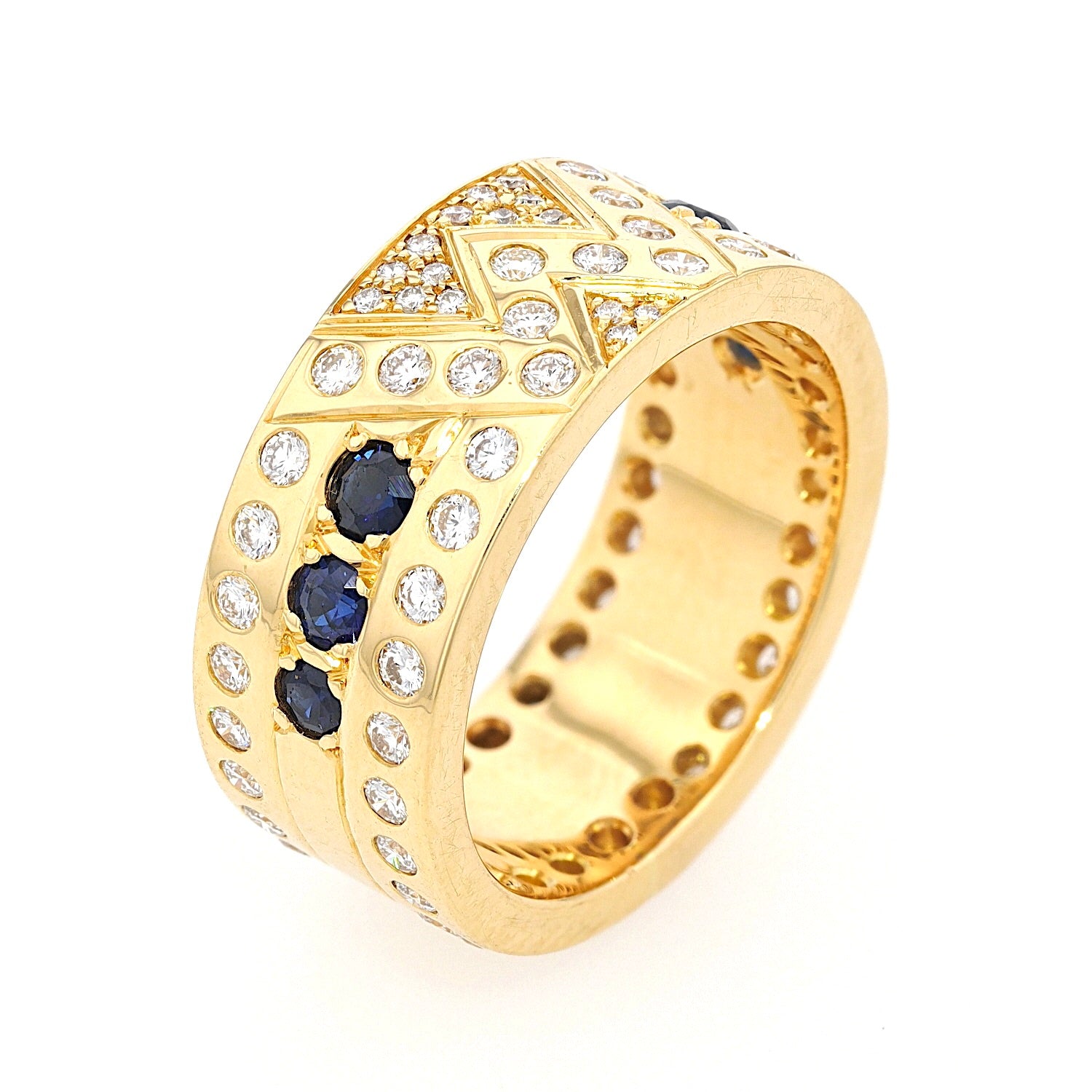 Ring in 750er Gelbgold mit Brillanten und Saphiren, stehend