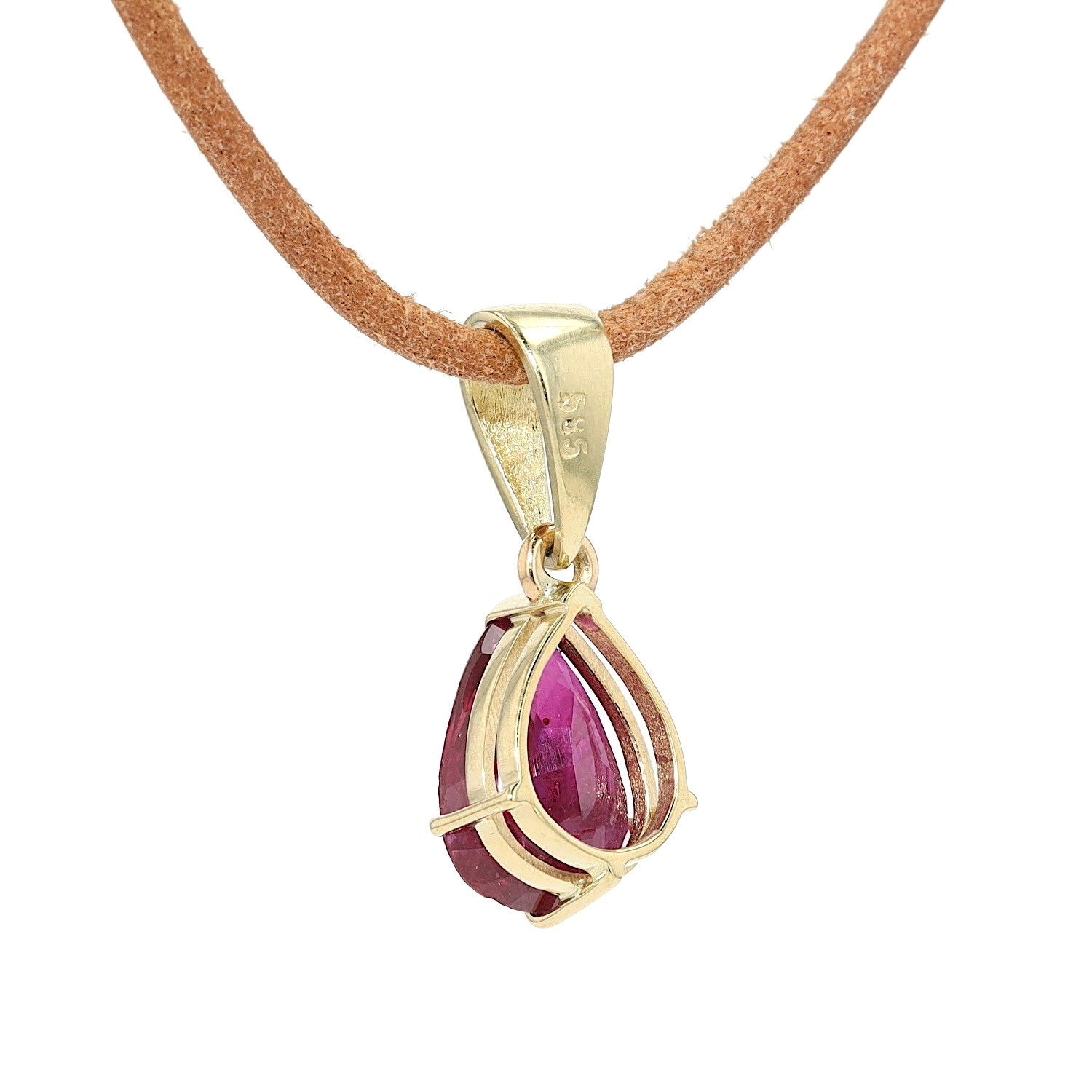 Anhänger in 585er Gelbgold mit einem Rubin, hängend von hinten