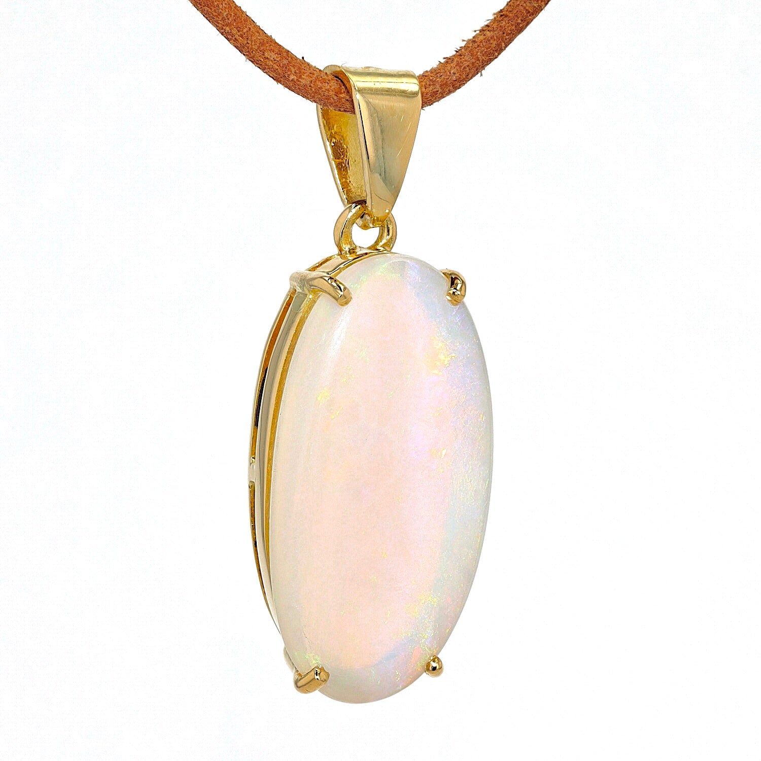 Anhänger in 750er Gelbgold mit einem Kristallopal, hängend rechts gedreht