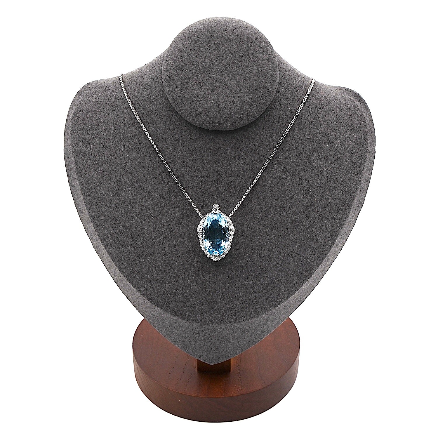 Vintage Collier in 585er Weißgold mit einem Aquamarin und Diamanten, an der Büste