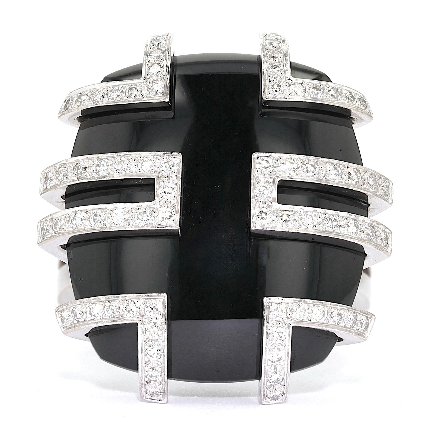 Cartier Ring Le Baiser du Dragon in 750er Weißgold mit einem Jadeit und Brillanten, liegend frontal