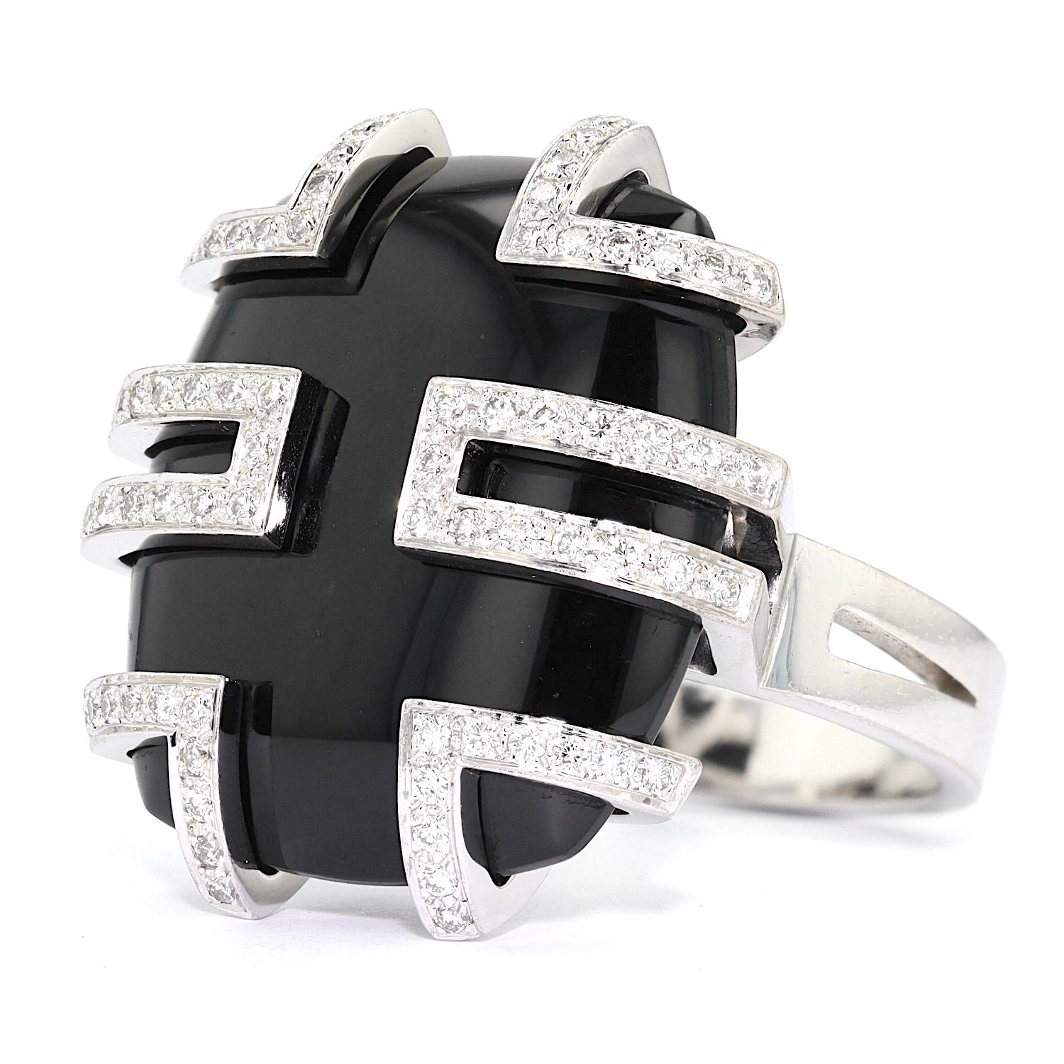 Cartier Ring Le Baiser du Dragon in 750er Weißgold mit einem Jadeit und Brillanten, liegend links gedreht