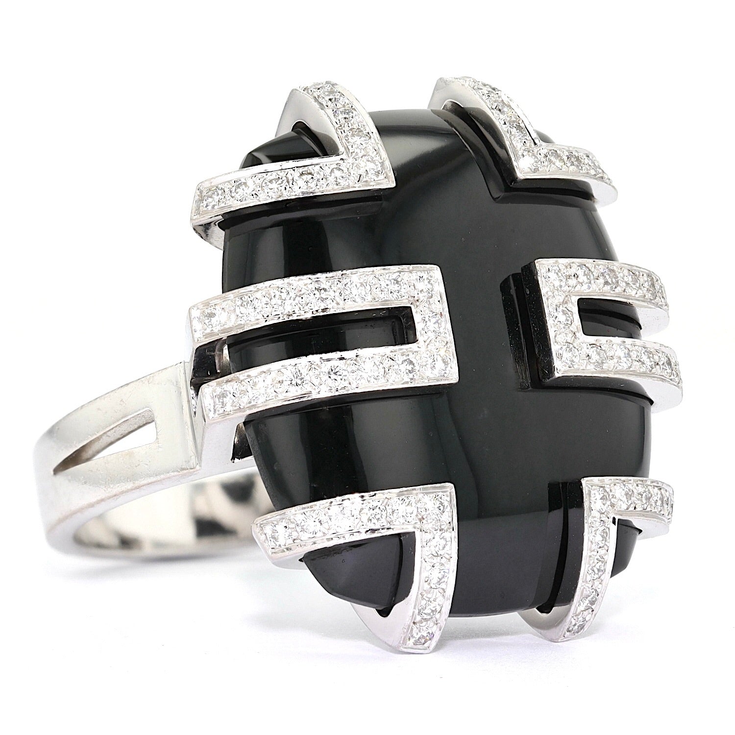 Cartier Ring Le Baiser du Dragon in 750er Weißgold mit einem Jadeit und Brillanten, liegend rechts gedreht