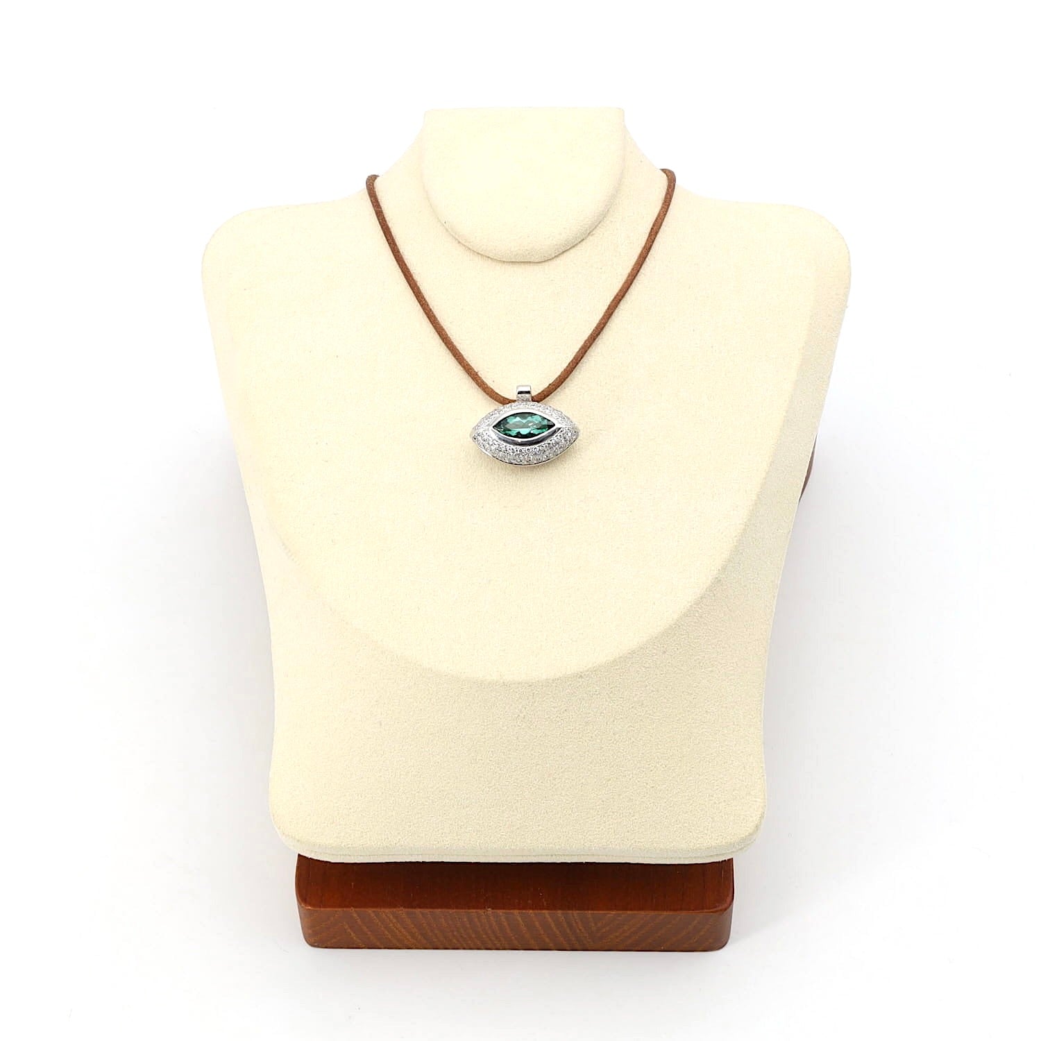 Anhänger in 750er Weißgold mit einem grünen Turmalin und Brillanten, an der Büste