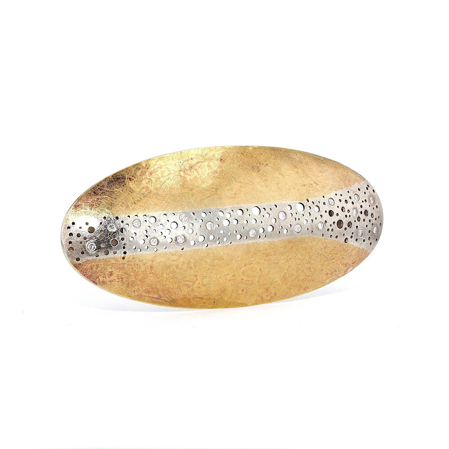 Vintage Brosche aus 925er Silber, vergoldet mit Brillanten, stehend rechts gedreht