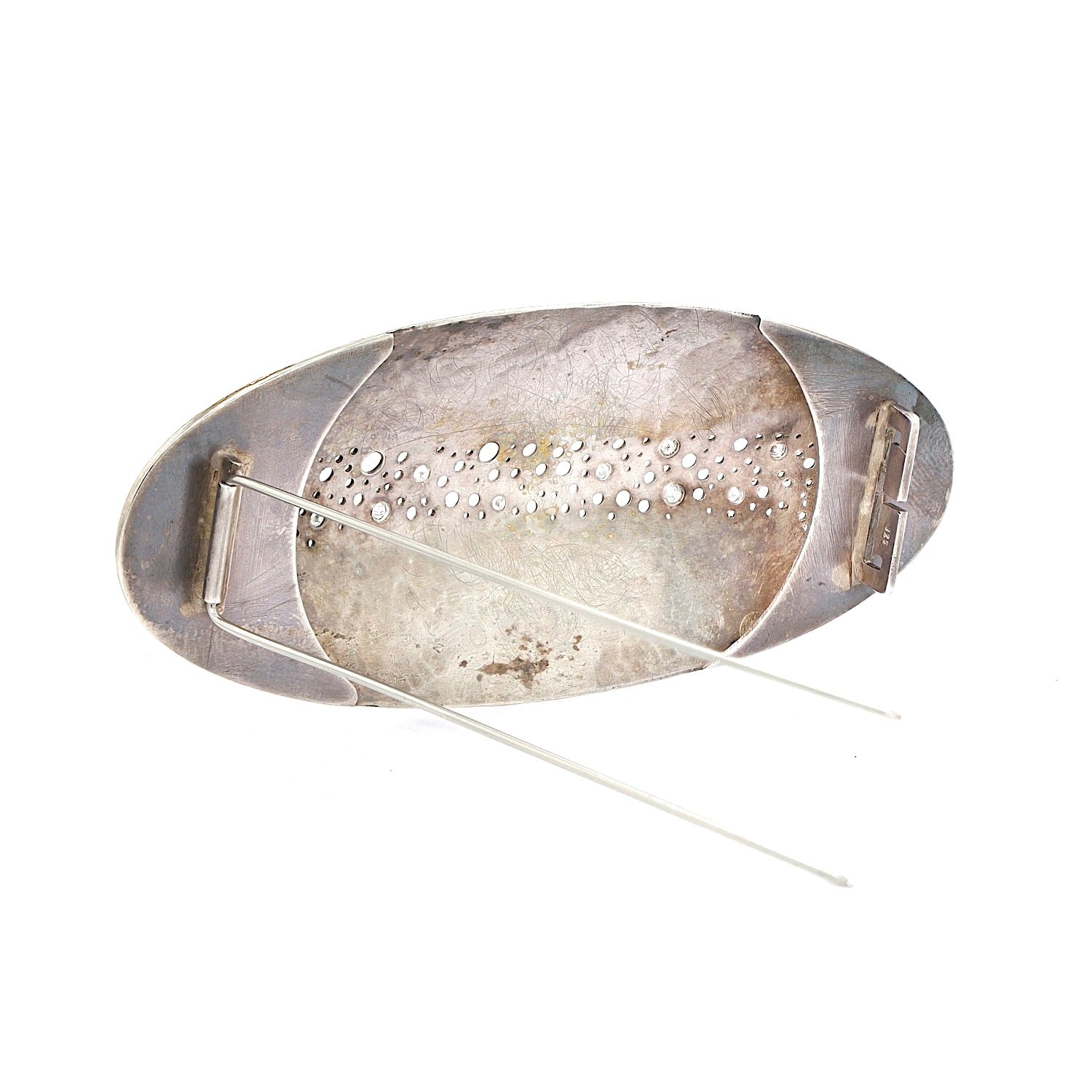 Vintage Brosche aus 925er Silber, vergoldet mit Brillanten, stehend Rückseite